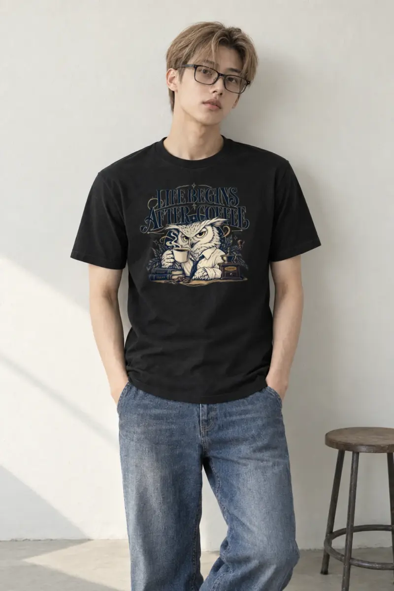 "Life Begins After Coffee" Heavyweight Unisex Crewneck T-shirt | Gildan 5000