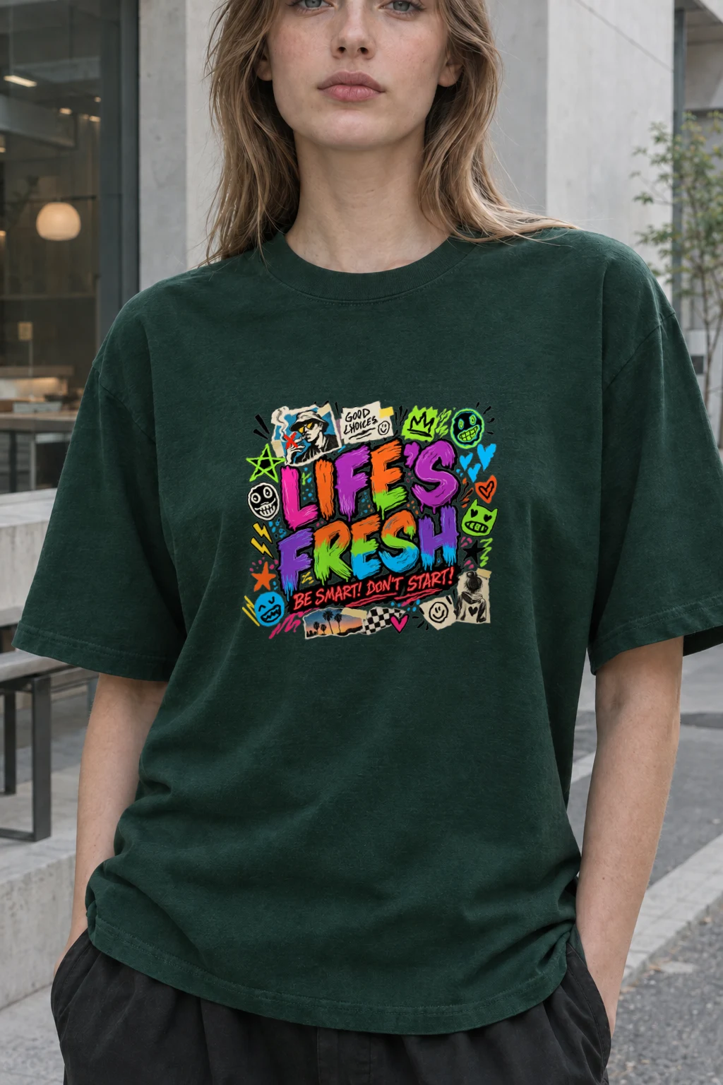 "Lifes Fresh Collage" Heavyweight Unisex Crewneck T-shirt | Gildan 5000