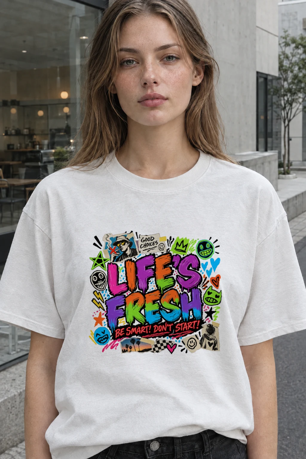 "Lifes Fresh Collage" Heavyweight Unisex Crewneck T-shirt | Gildan 5000