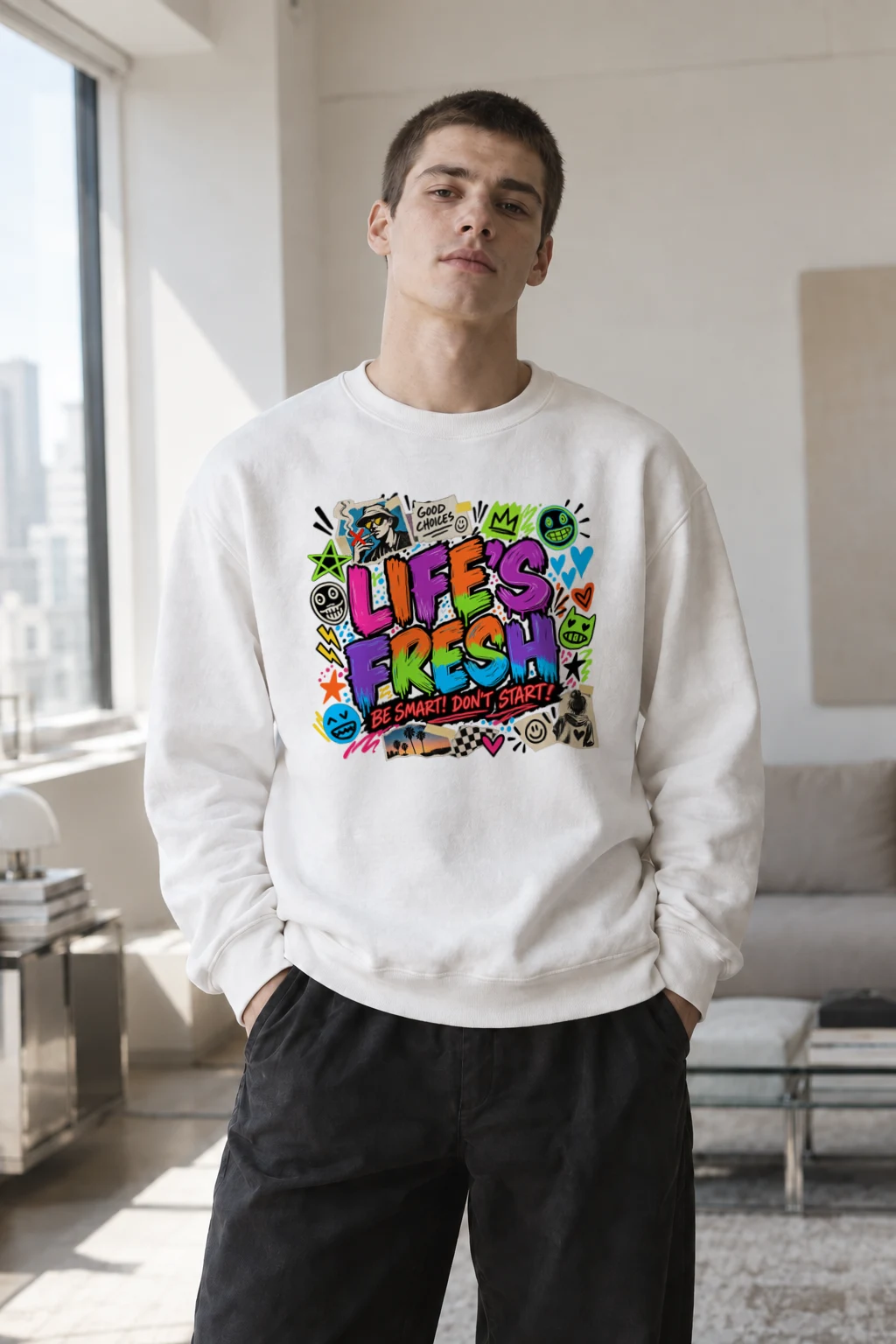"Lifes Fresh Graffiti" Heavy Blend Unisex Crewneck Sweatshirt | Gildan 18000