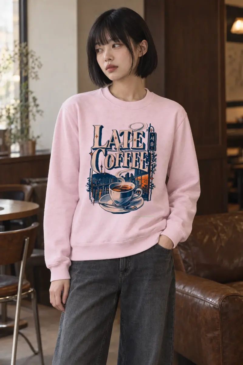 "Late Coffee Seoul" Heavy Blend Unisex Crewneck Sweatshirt