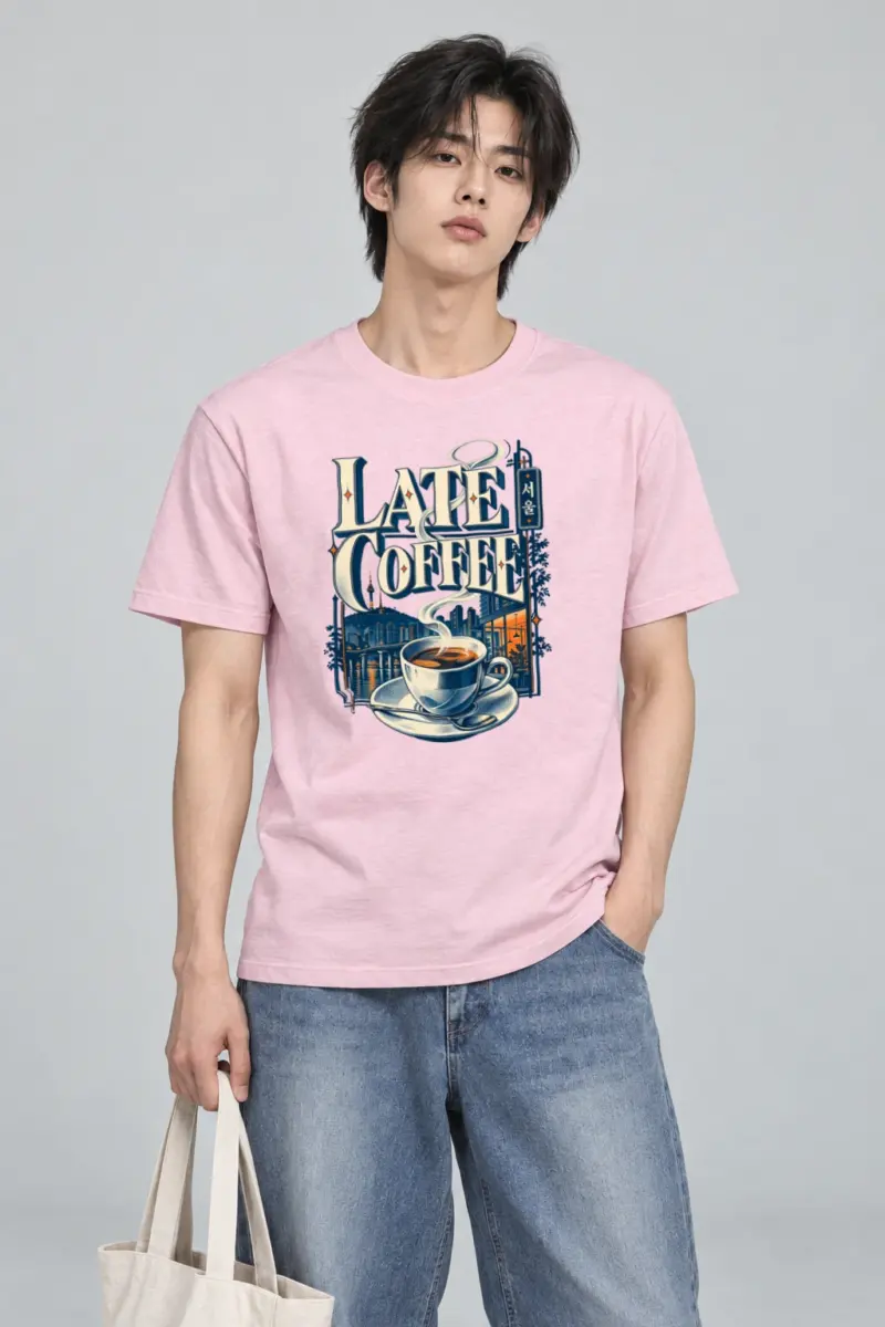 "Late Coffee Seoul" Heavyweight Unisex Crewneck T-shirt