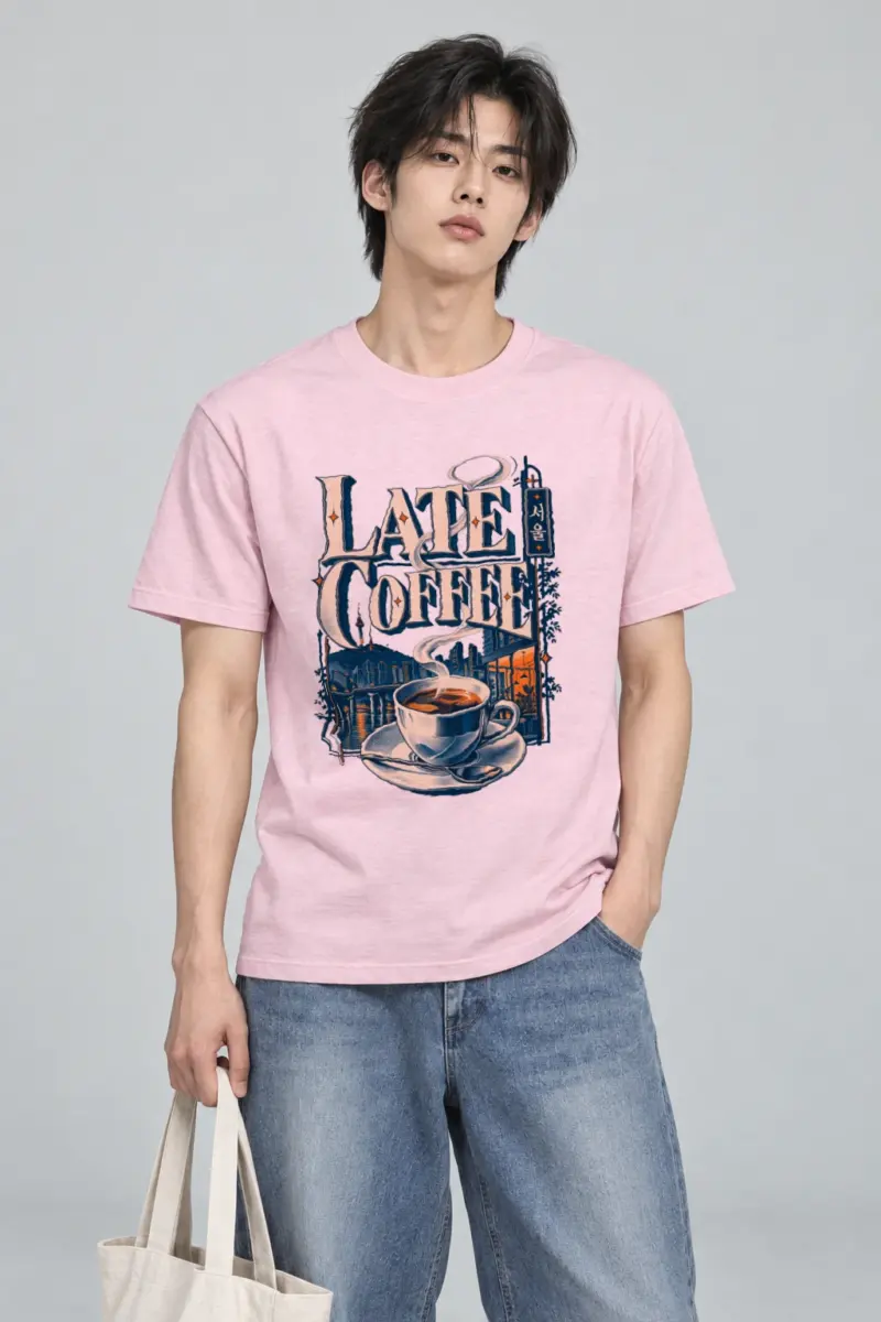 "Late Coffee Seoul" Heavyweight Unisex Crewneck T-shirt