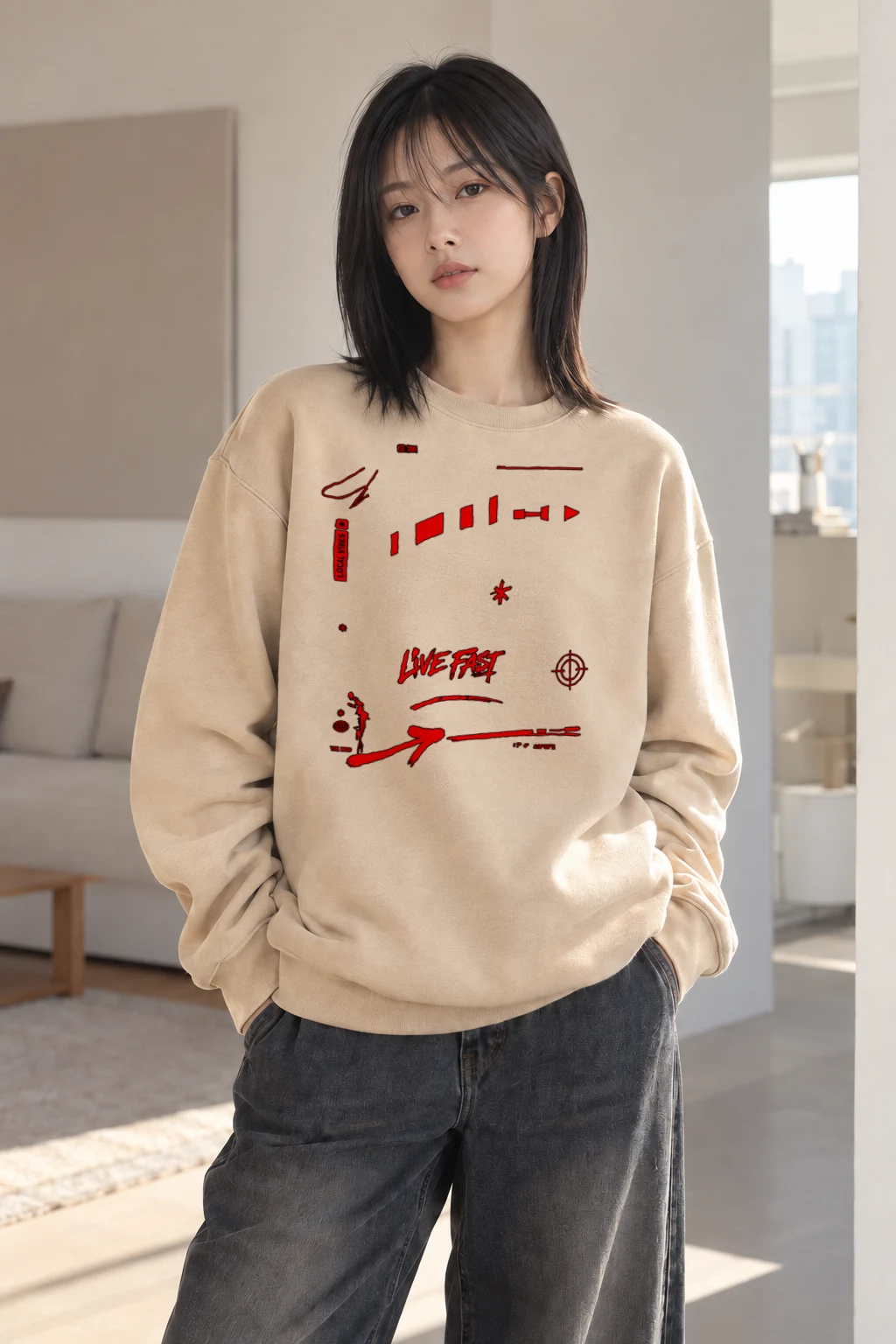 "Live Fast Racing Symbols" Heavy Blend Unisex Crewneck Sweatshirt | Gildan 18000