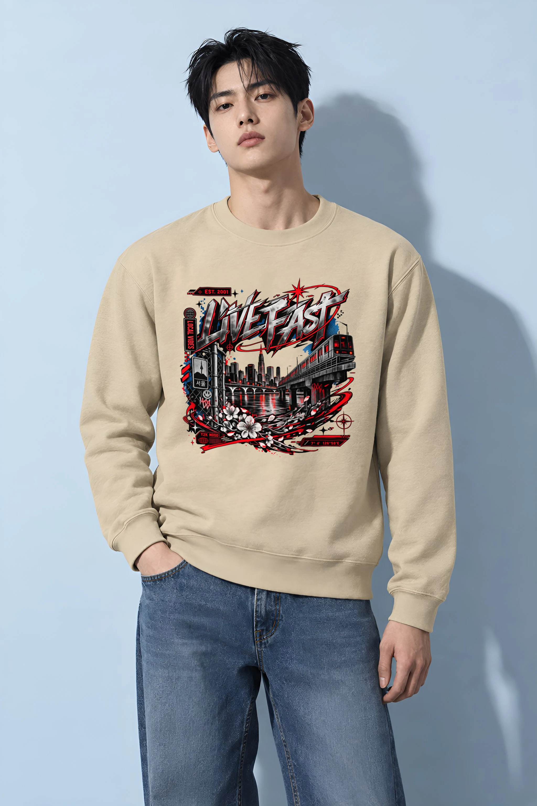 "Seoul Y2K Cityscape" Heavy Blend Unisex Crewneck Sweatshirt
