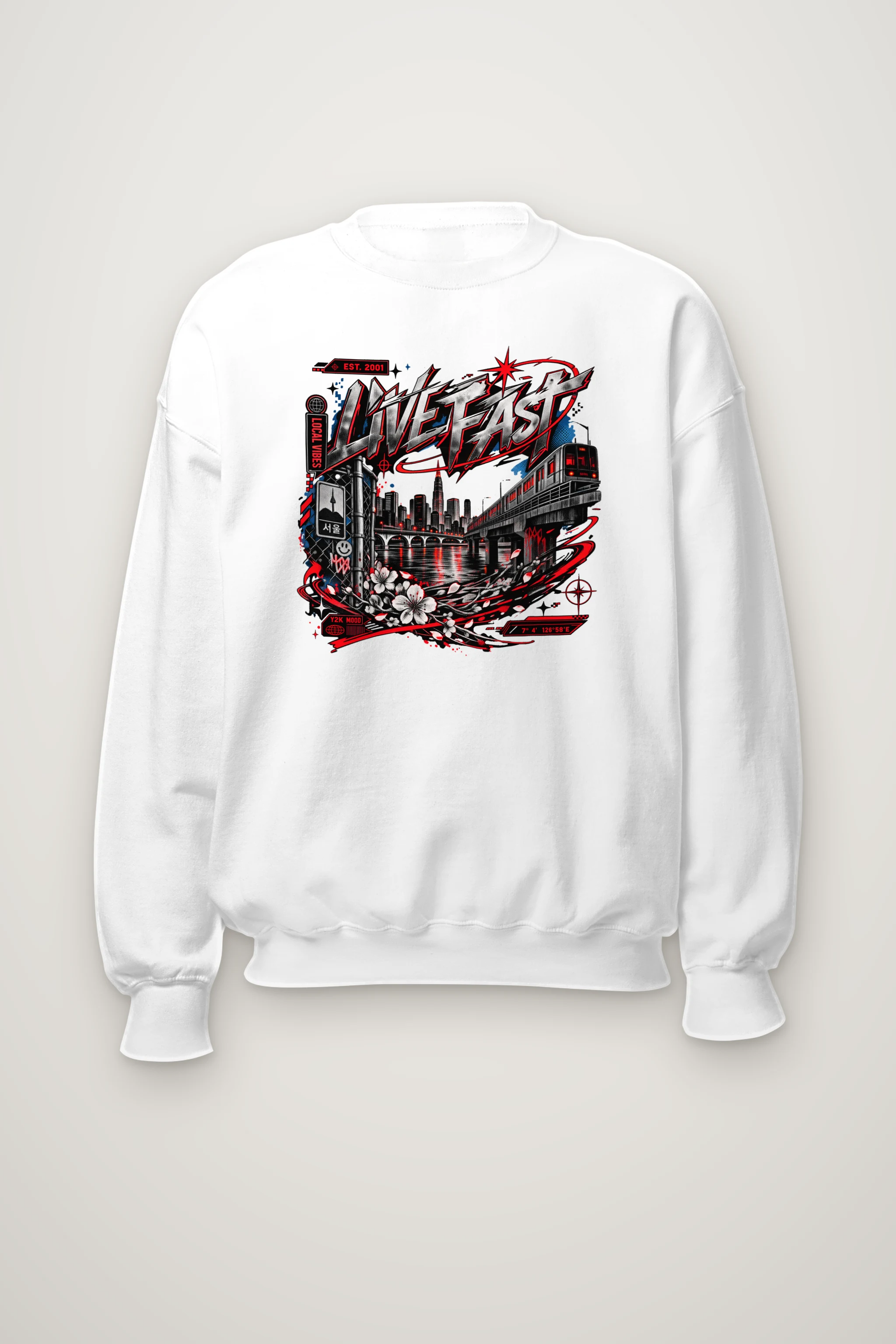 "Seoul Y2K Cityscape" Heavy Blend Unisex Crewneck Sweatshirt