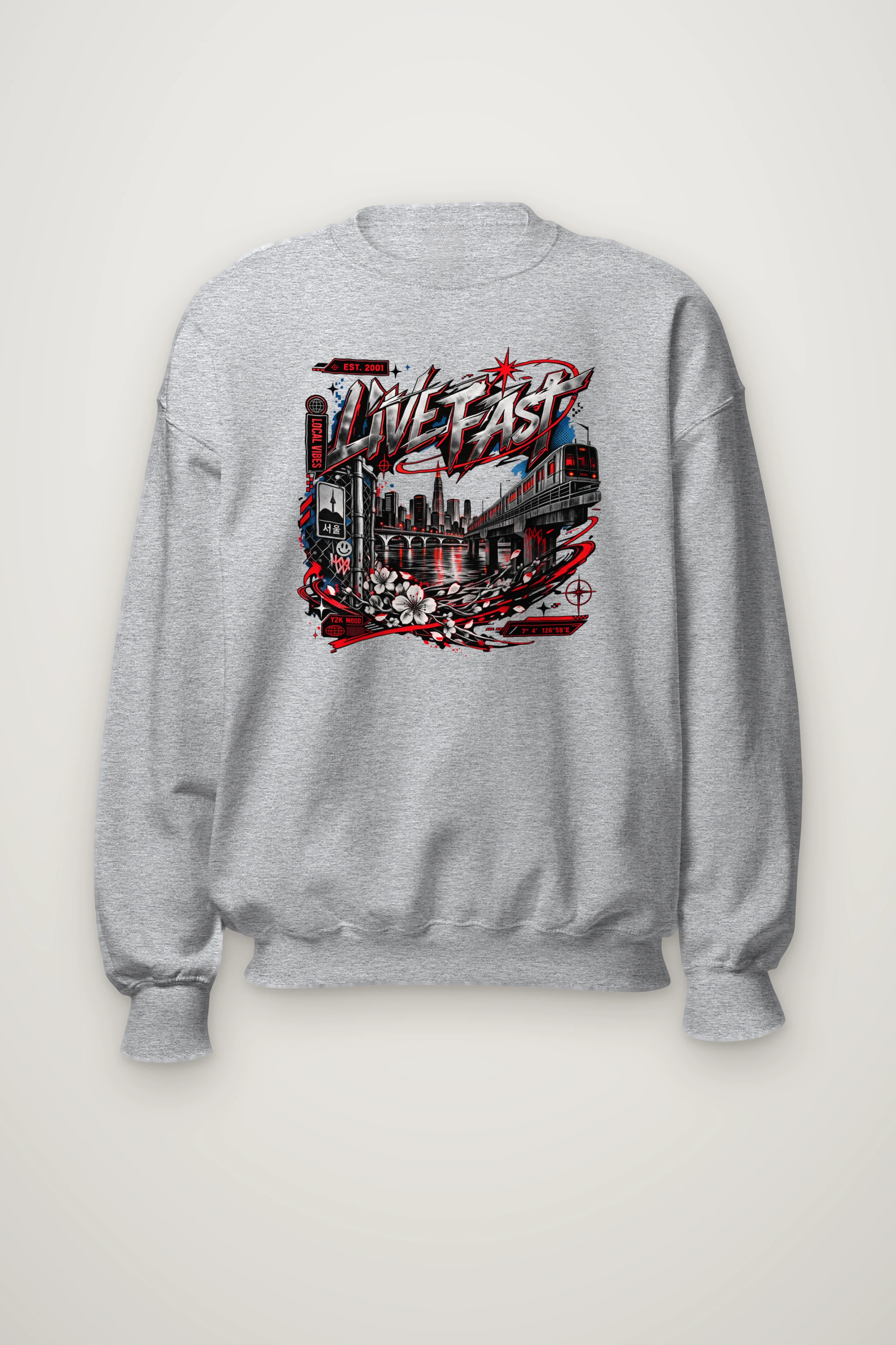 "Seoul Y2K Cityscape" Heavy Blend Unisex Crewneck Sweatshirt