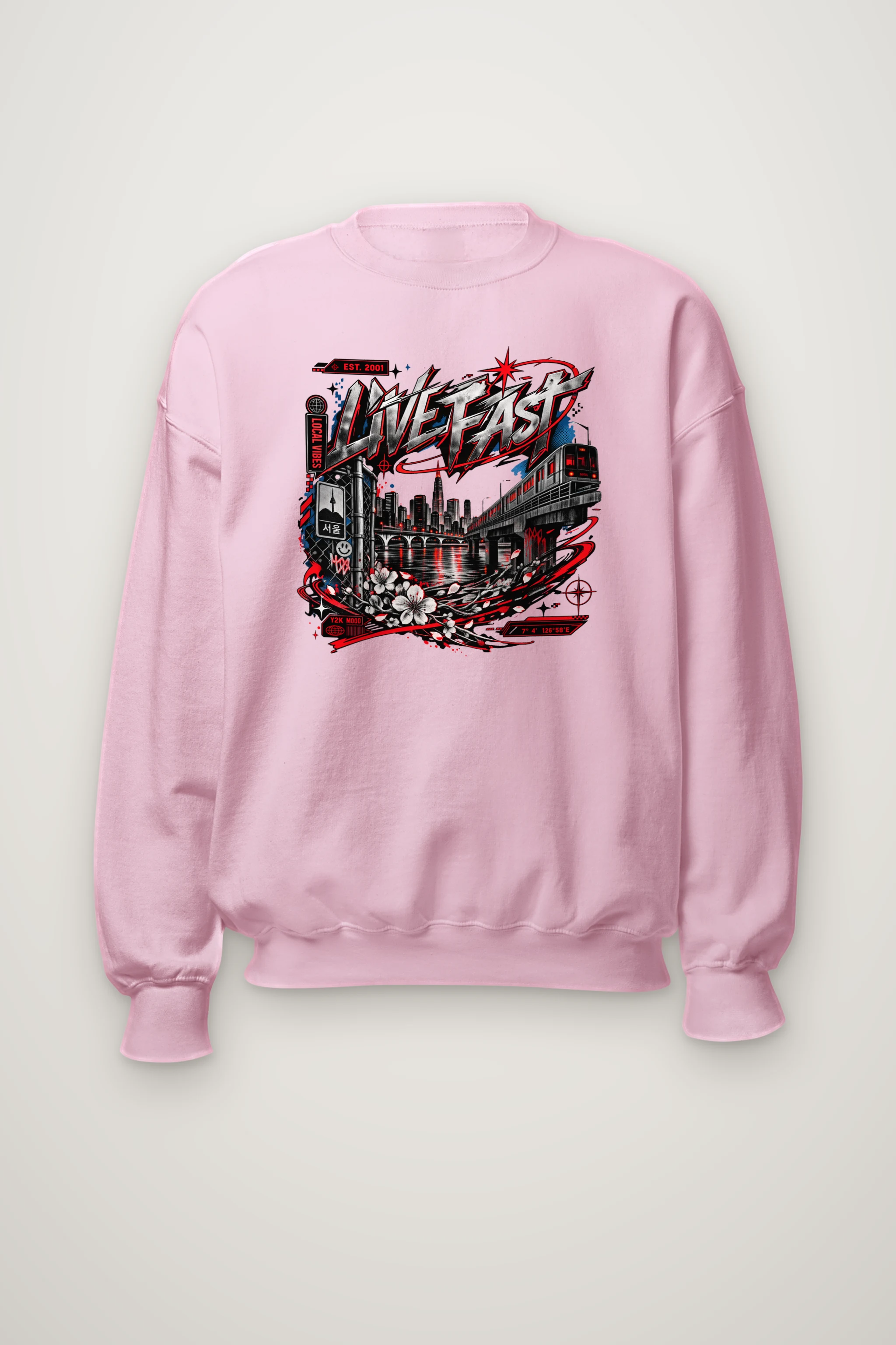 "Seoul Y2K Cityscape" Heavy Blend Unisex Crewneck Sweatshirt
