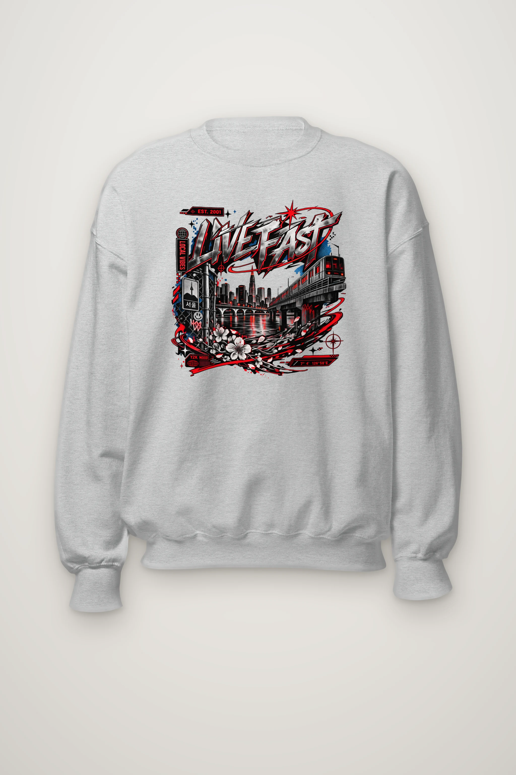 "Seoul Y2K Cityscape" Heavy Blend Unisex Crewneck Sweatshirt