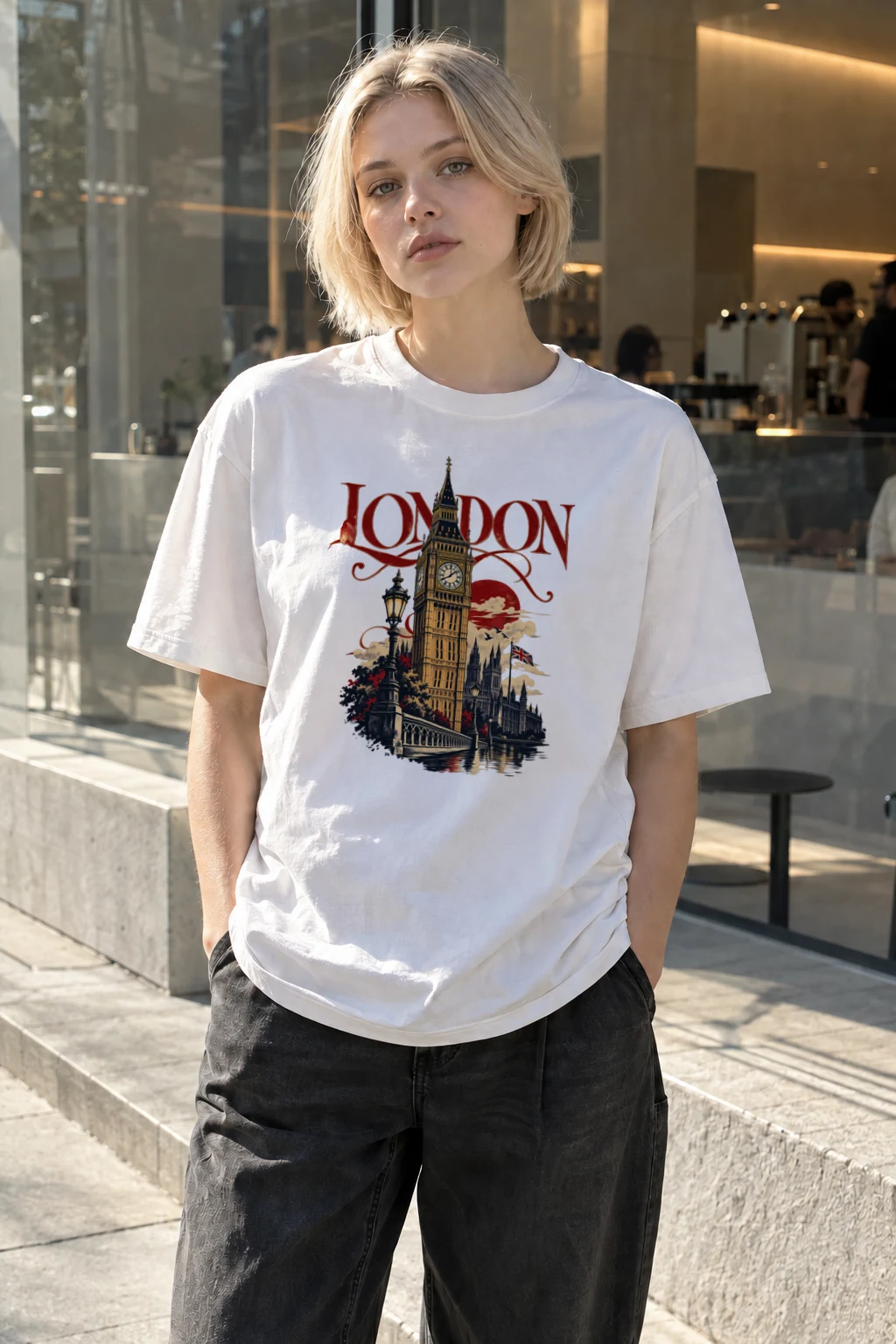 "London Westminster Poster" Heavyweight Unisex Crewneck T-shirt | Gildan 5000