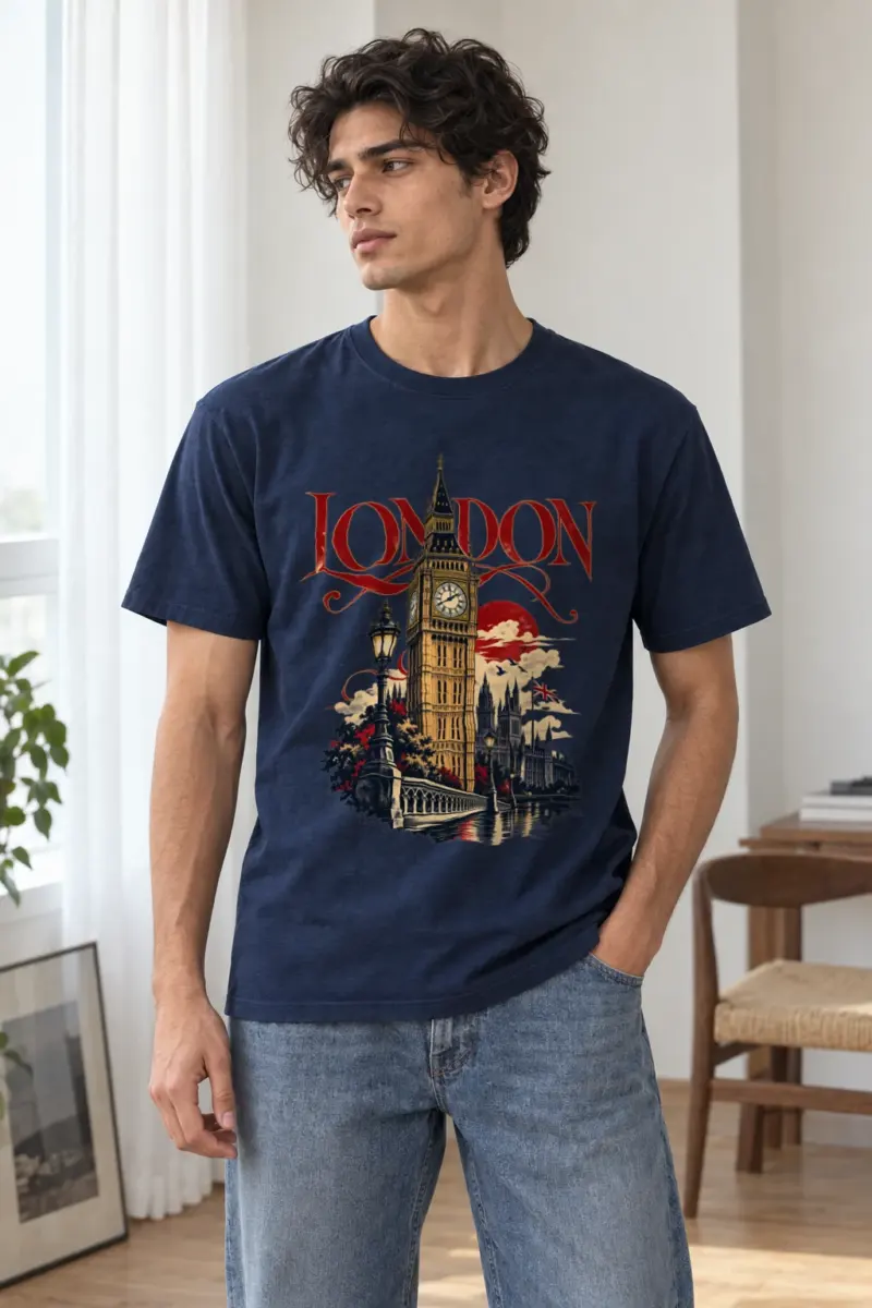 "London Westminster Poster" Heavyweight Unisex Crewneck T-shirt | Gildan 5000