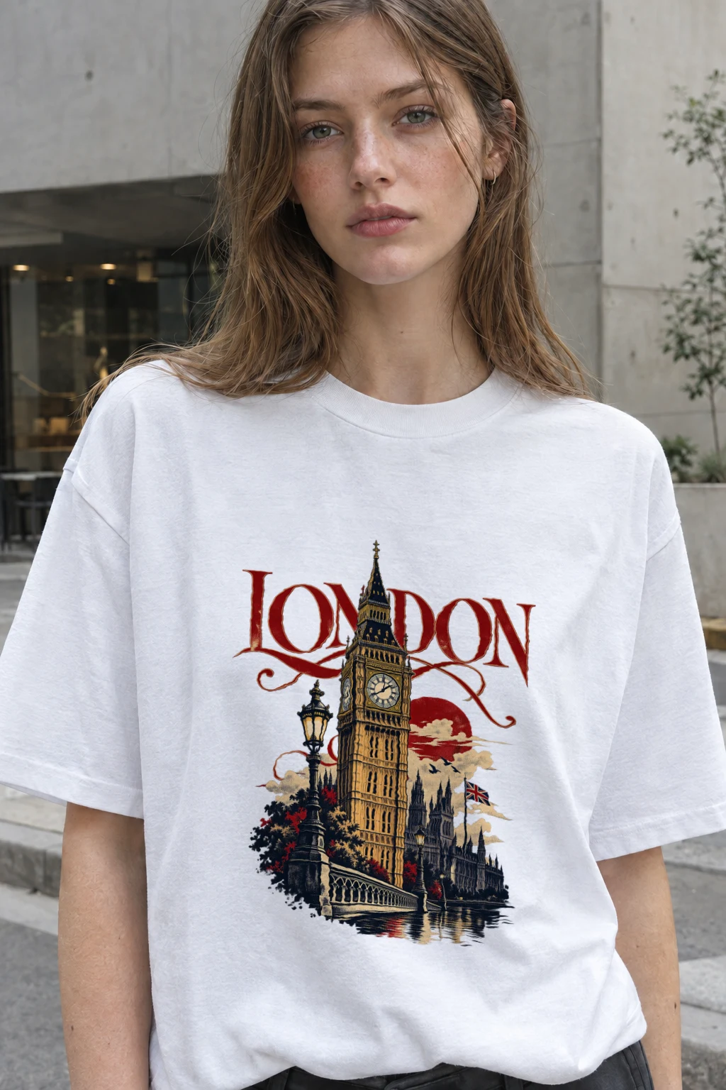 "London Westminster Poster" Heavyweight Unisex Crewneck T-shirt | Gildan 5000