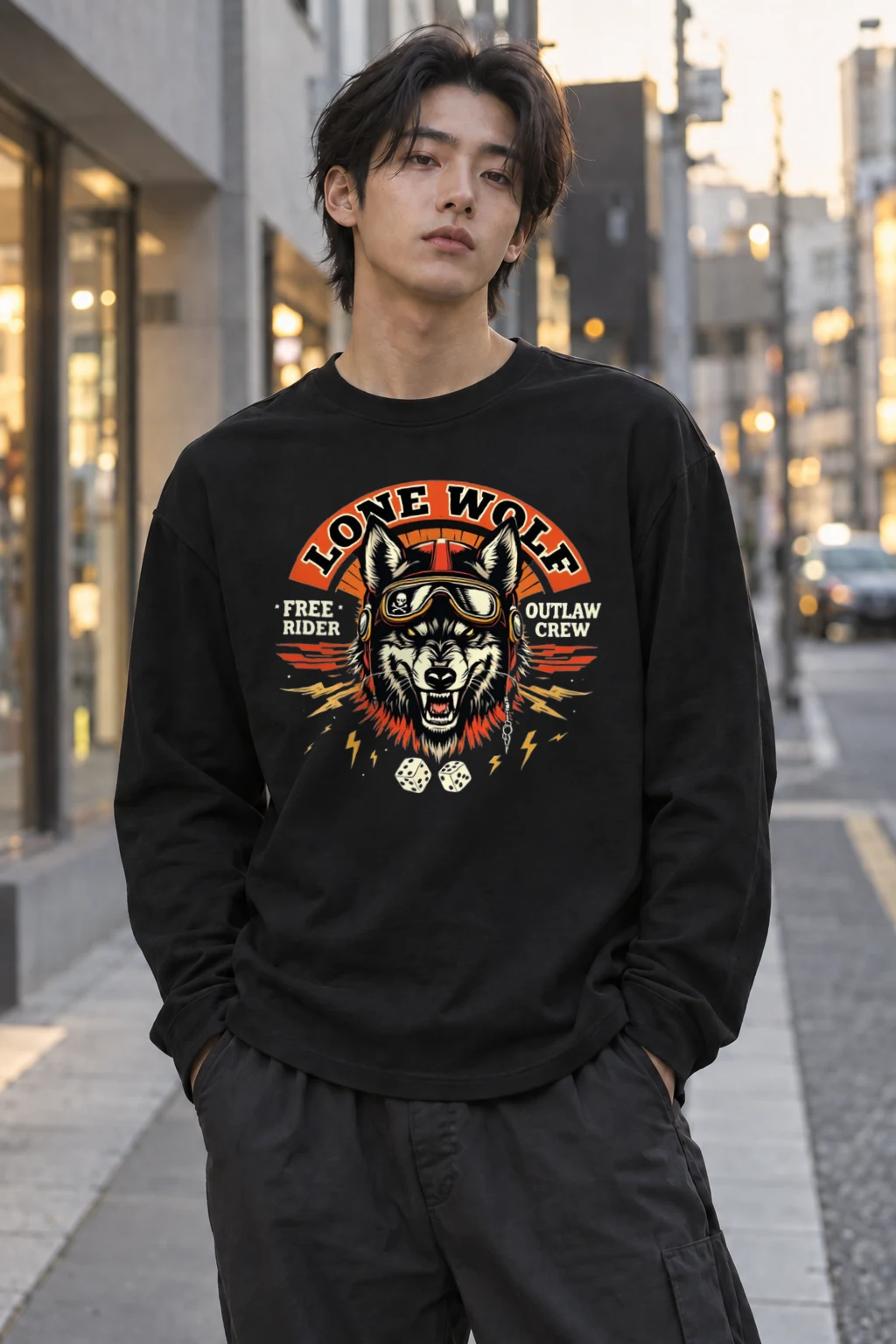 "Lone Wolf Free Rider" Unisex Longsleeve T-shirt | Gildan 2400