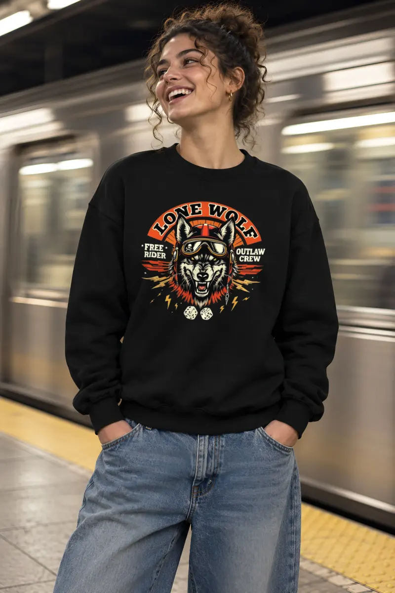 "Lone Wolf Rider" Heavy Blend Unisex Crewneck Sweatshirt