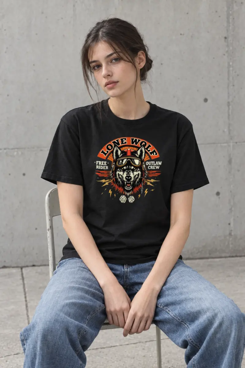 "Lone Wolf Rider" Heavyweight Unisex Crewneck T-shirt