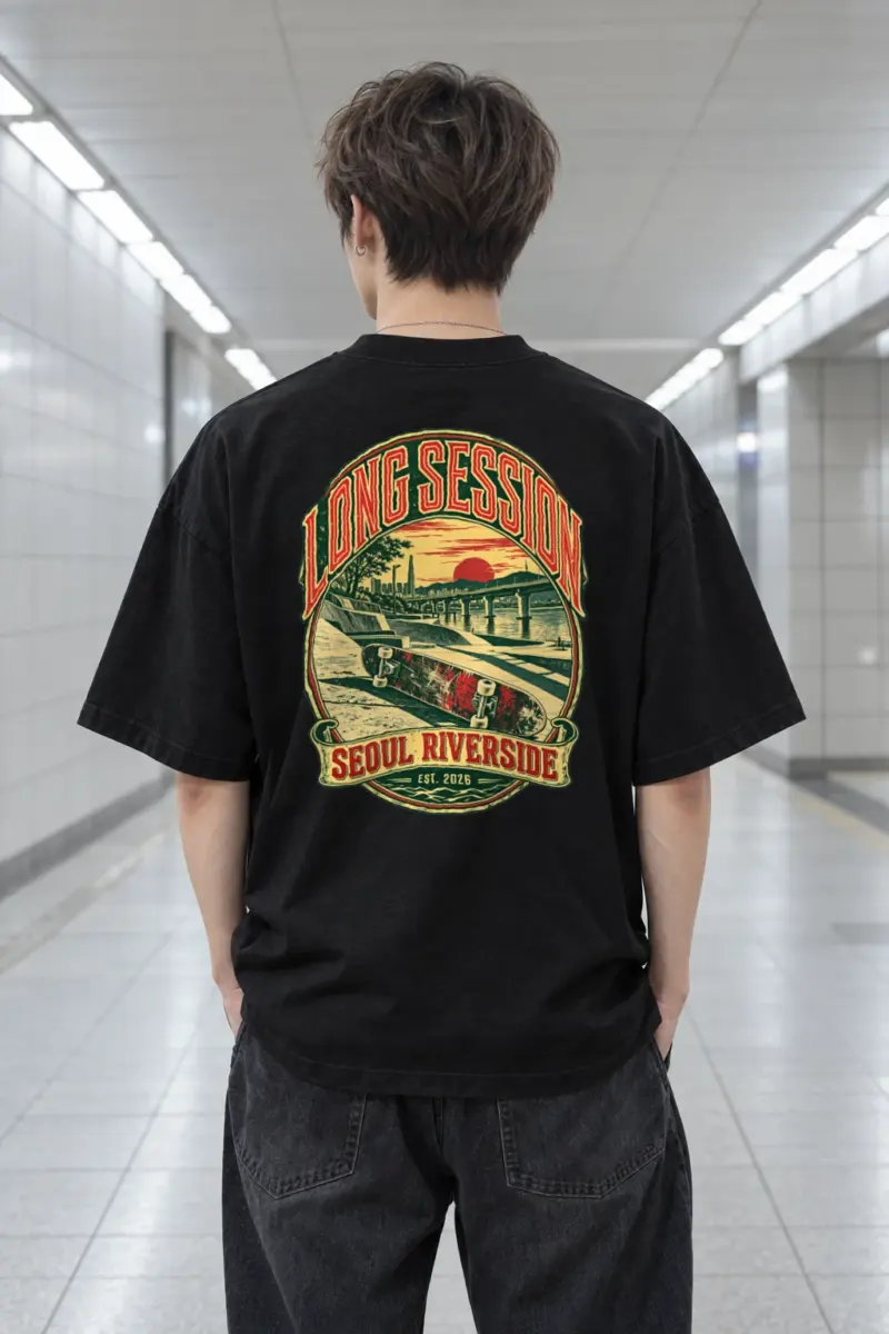 “Long Session Seoul Riverside” Men’s Oversized Heavyweight Crewneck T-Shirt