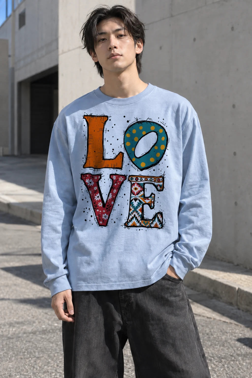 "Love Folk Lettering" Unisex Longsleeve T-shirt | Gildan 2400