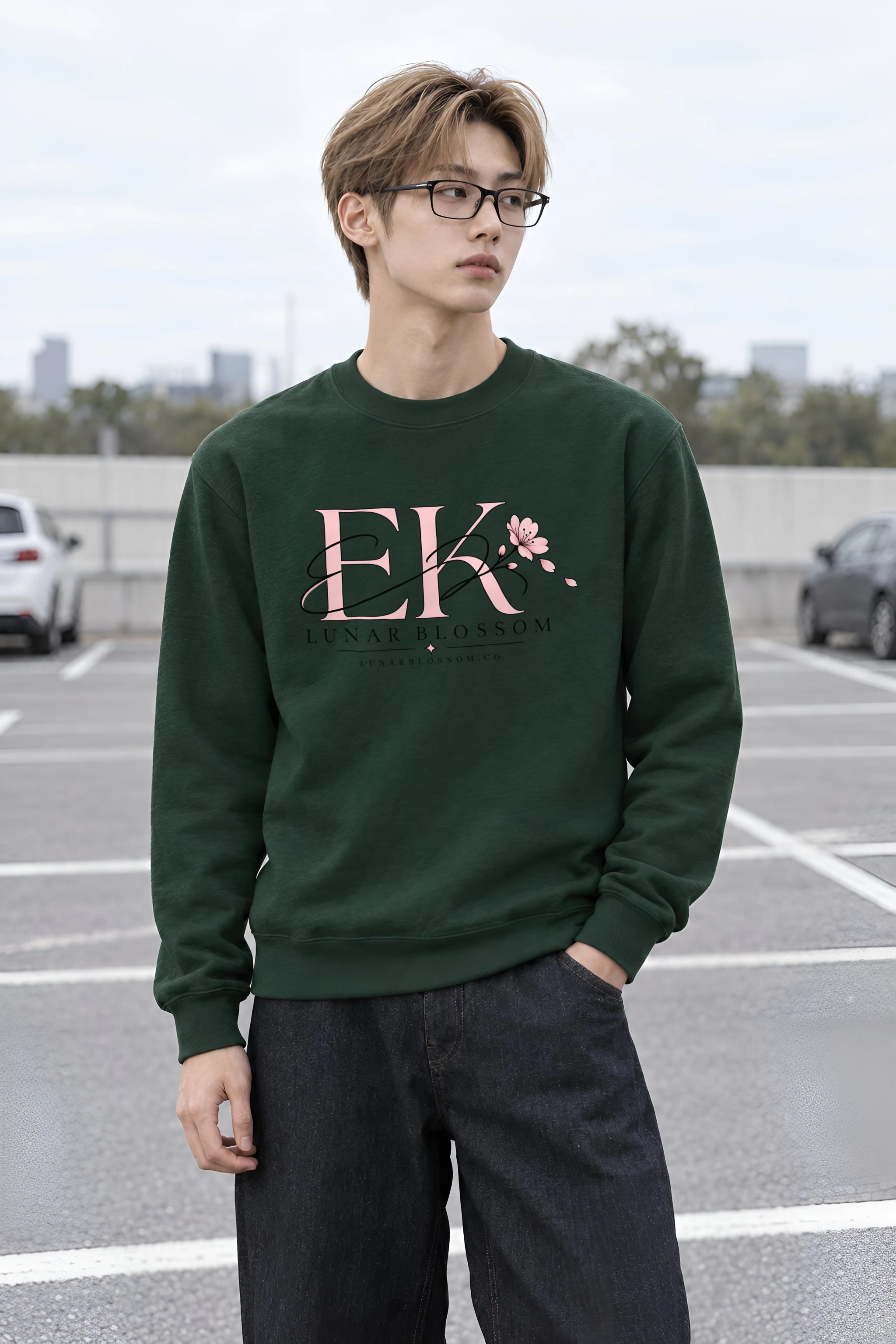 "Lunar Blossom" Heavy Blend Unisex Crewneck Sweatshirt