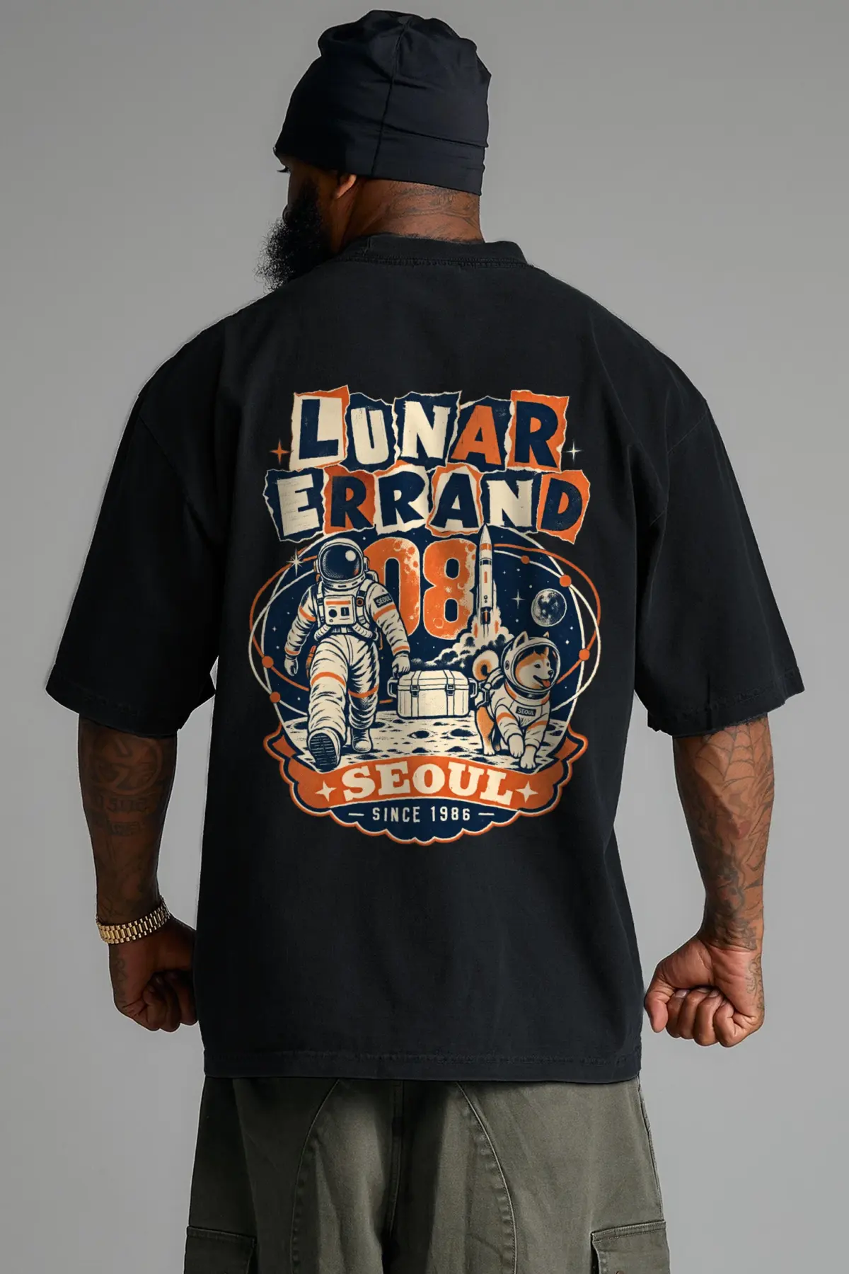 "Lunar Errand 08" Men's Oversized Heavyweight Crewneck T-Shirt