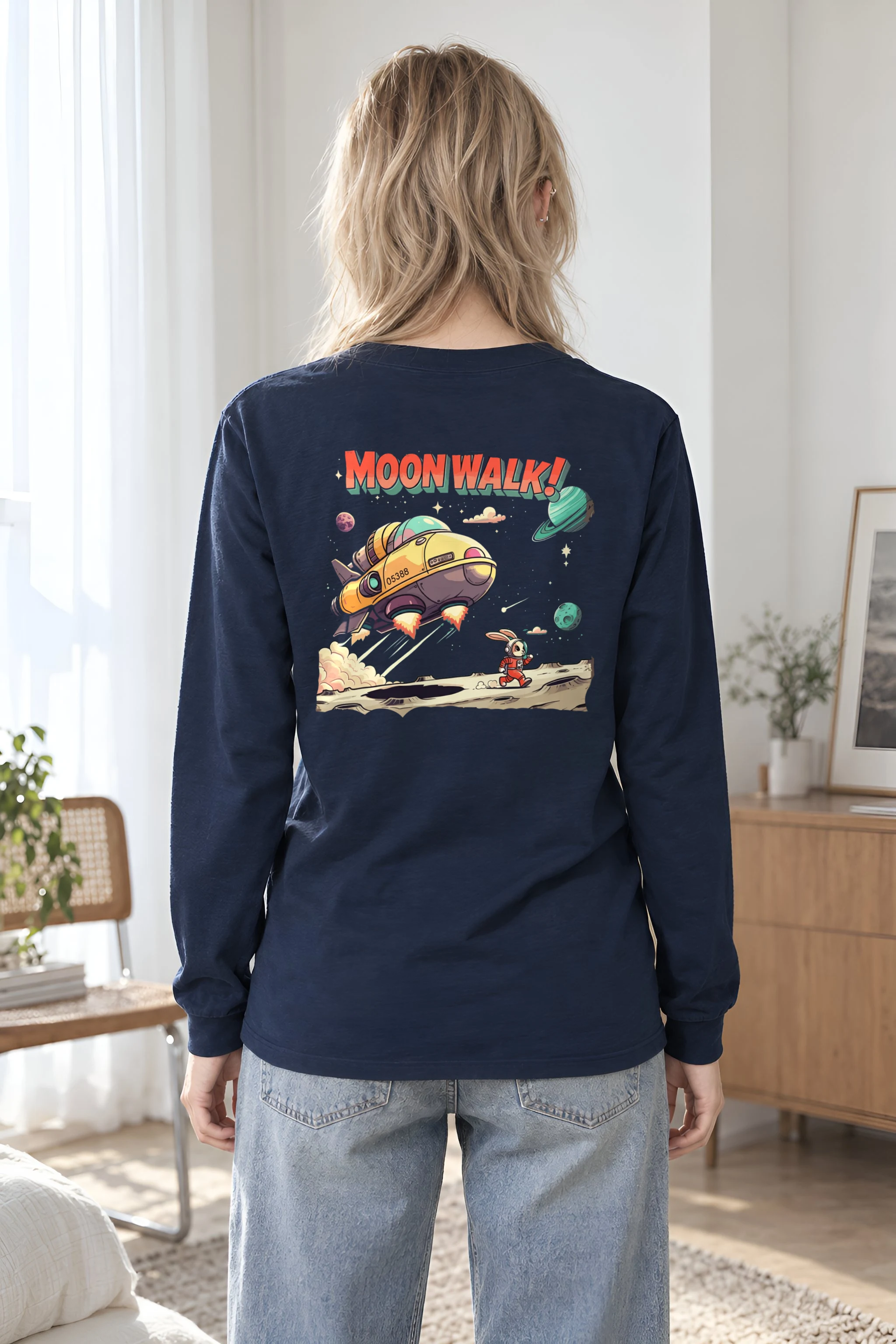 "Lunar Rabbit Rocket" Unisex Longsleeve T-shirt