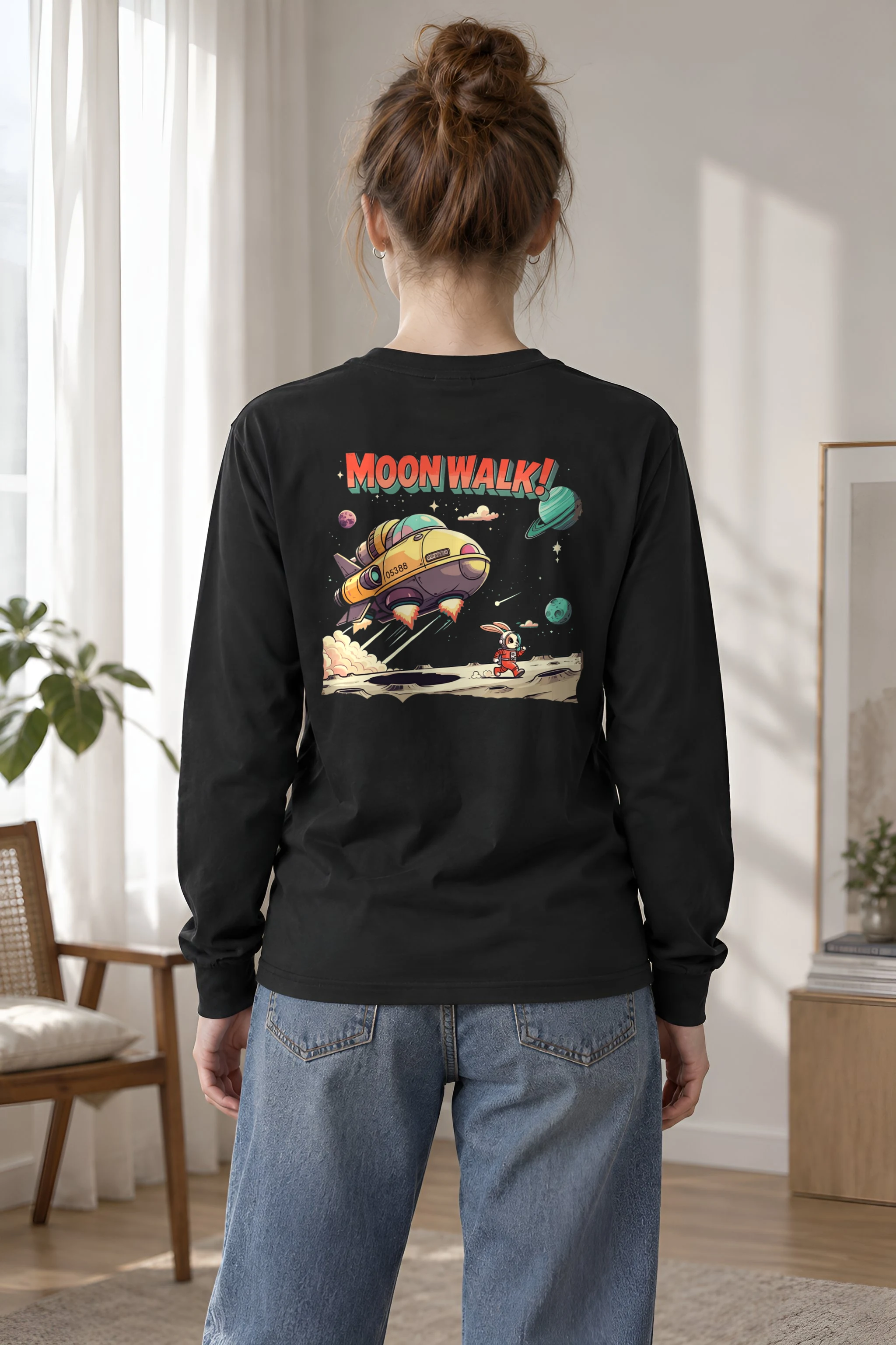 "Lunar Rabbit Rocket" Unisex Longsleeve T-shirt
