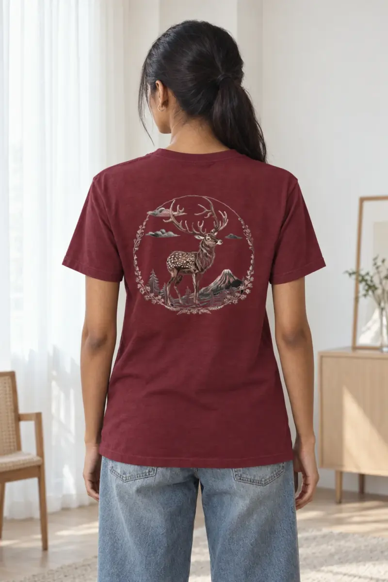 "Majestic Mountain Deer" Heavyweight Unisex Crewneck T-shirt | Gildan 5000