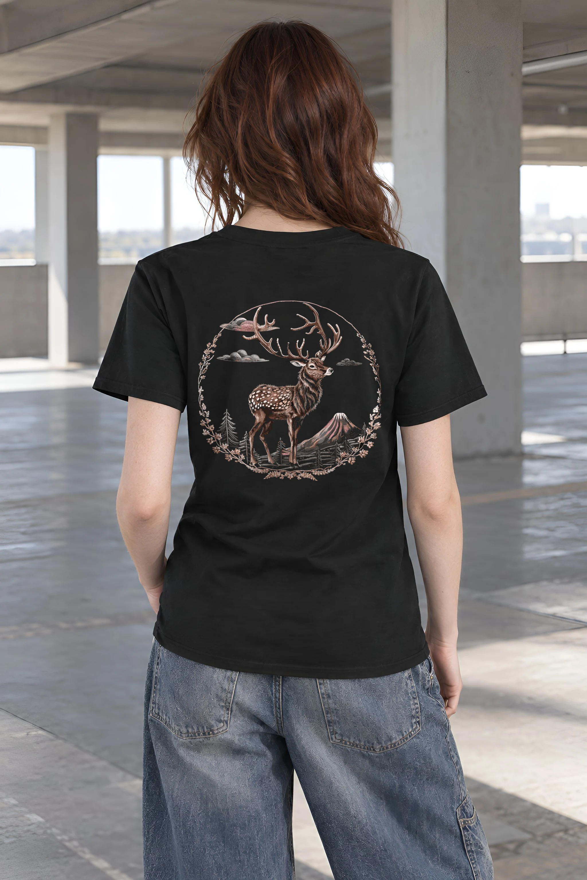 "Majestic Mountain Deer" Heavyweight Unisex Crewneck T-shirt