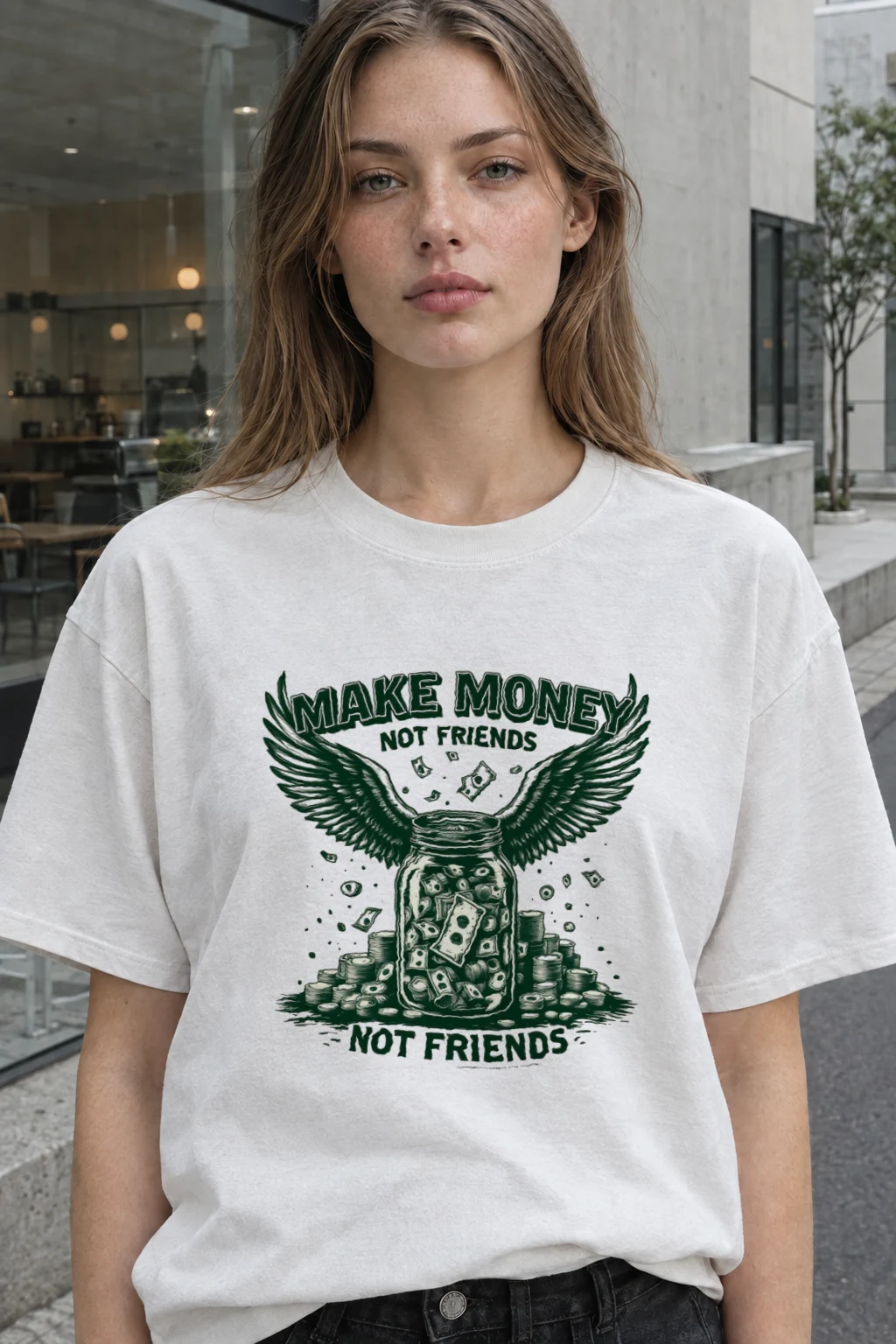 "Make Money Not Friends" Heavyweight Unisex Crewneck T-shirt | Gildan 5000