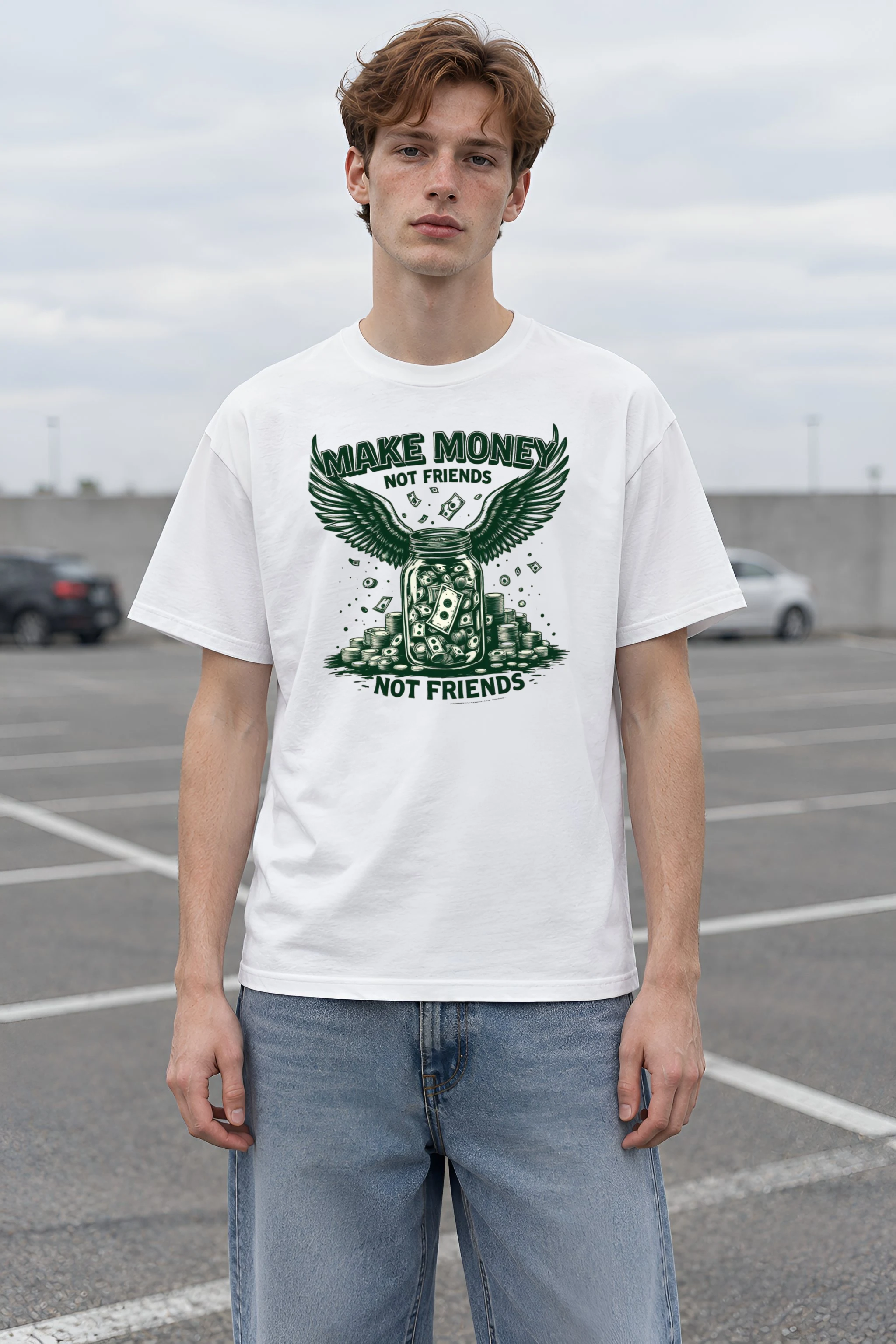 "Make Money Not Friends" Heavyweight Unisex Crewneck T-shirt