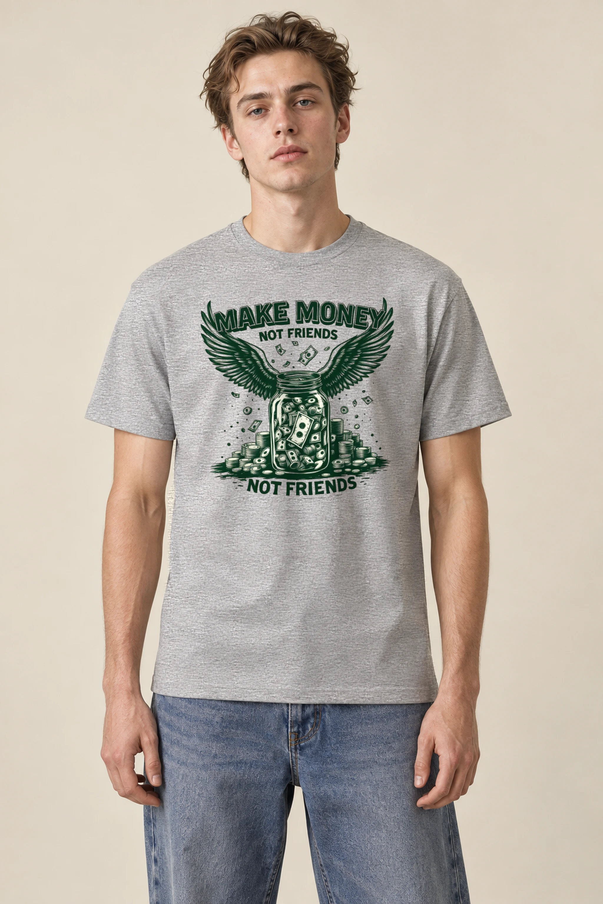 "Make Money Not Friends" Heavyweight Unisex Crewneck T-shirt