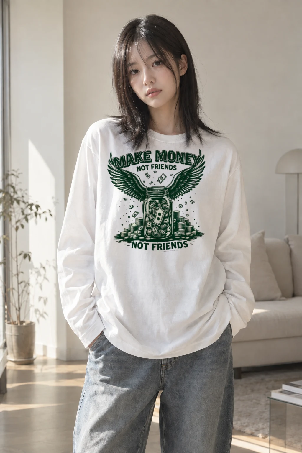 "Make Money Not Friends" Unisex Longsleeve T-shirt | Gildan 2400