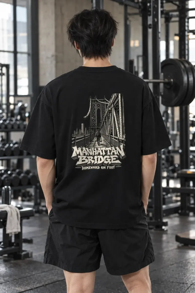 “Manhattan Bridge Homeward On Foot” Men’s Oversized Heavyweight Crewneck T-Shirt
