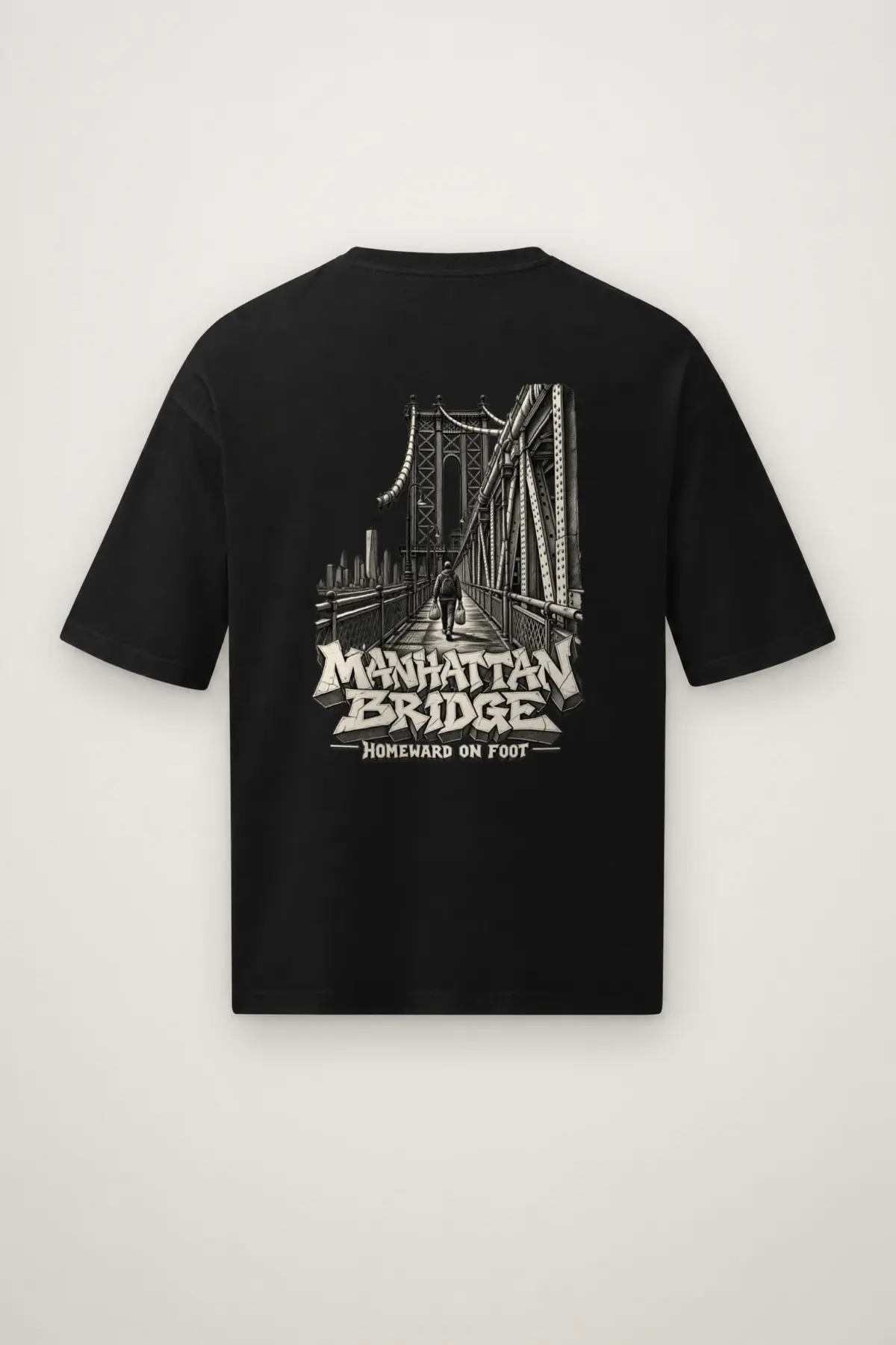 "Manhattan Bridge Homeward On Foot" Men's Oversized Heavyweight Crewneck T-Shirt