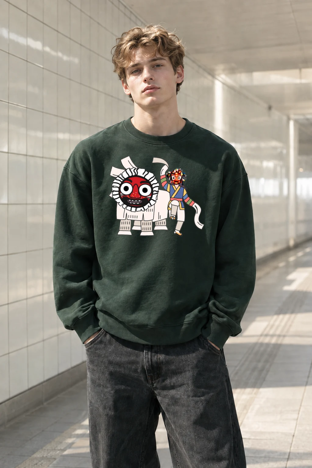 "Masked Lion Dance" Heavy Blend Unisex Crewneck Sweatshirt | Gildan 18000