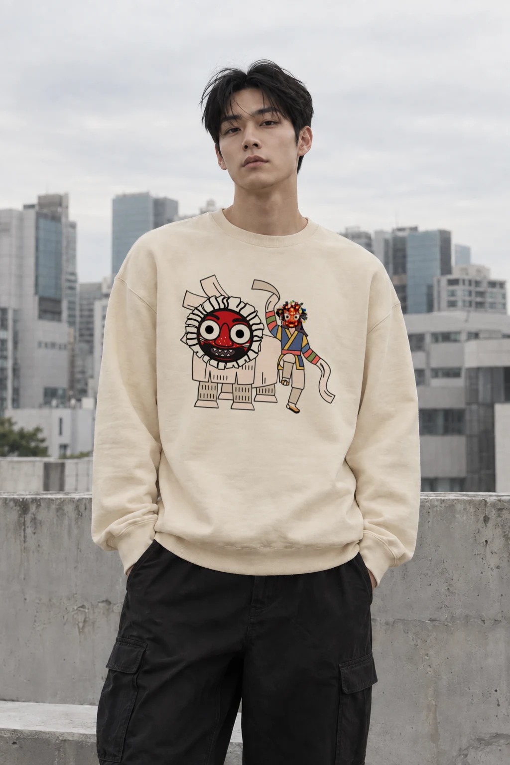 "Masked Lion Dance" Unisex Sponge Fleece Crewneck Sweatshirt | Bella + Canvas 3901
