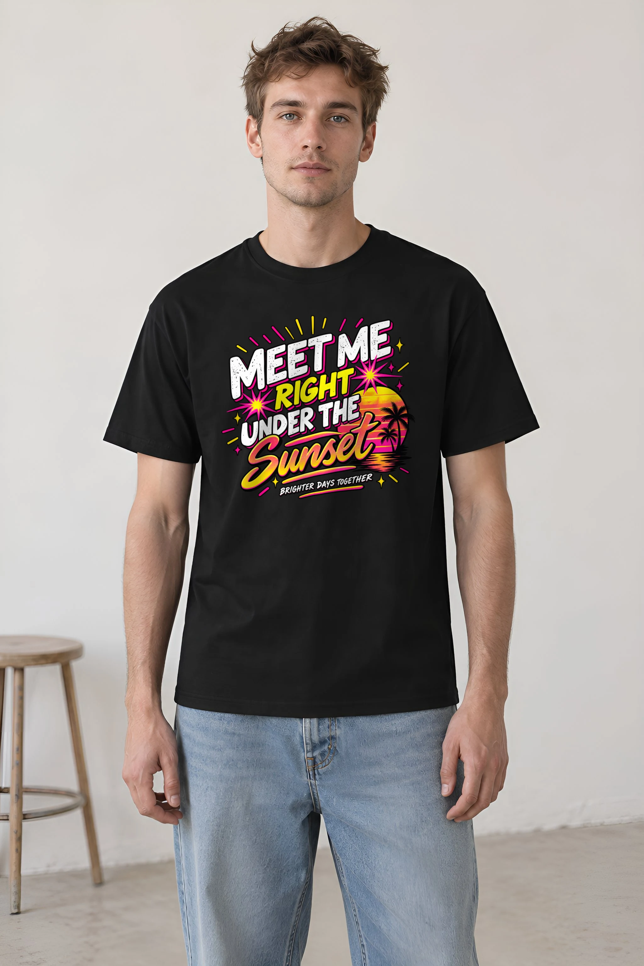 "Meet Me Under Sunset" Heavyweight Unisex Crewneck T-shirt
