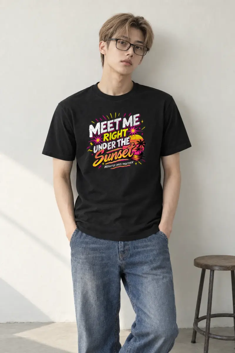 "Meet Me Under Sunset" Heavyweight Unisex Crewneck T-shirt