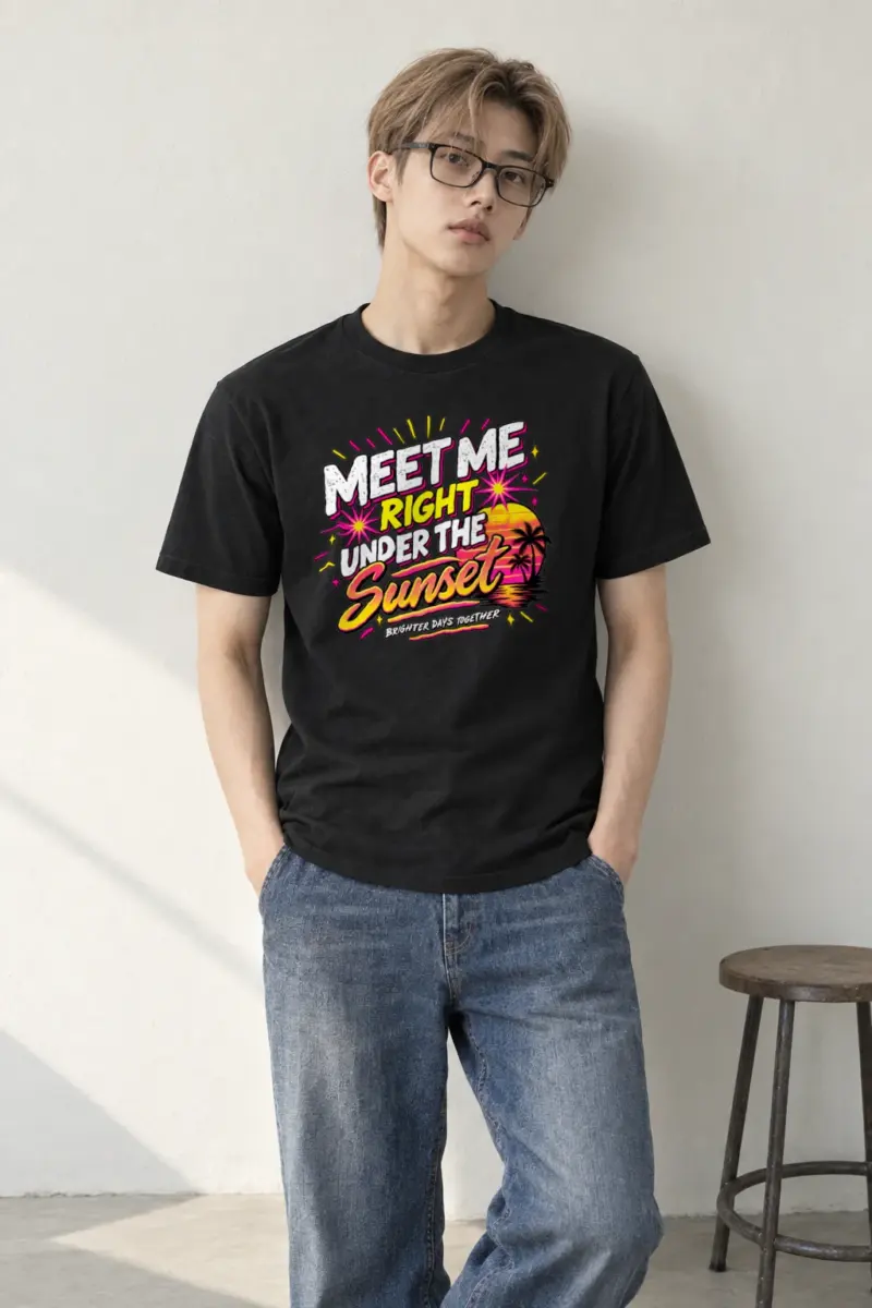 "Meet Me Under Sunset" Heavyweight Unisex Crewneck T-shirt