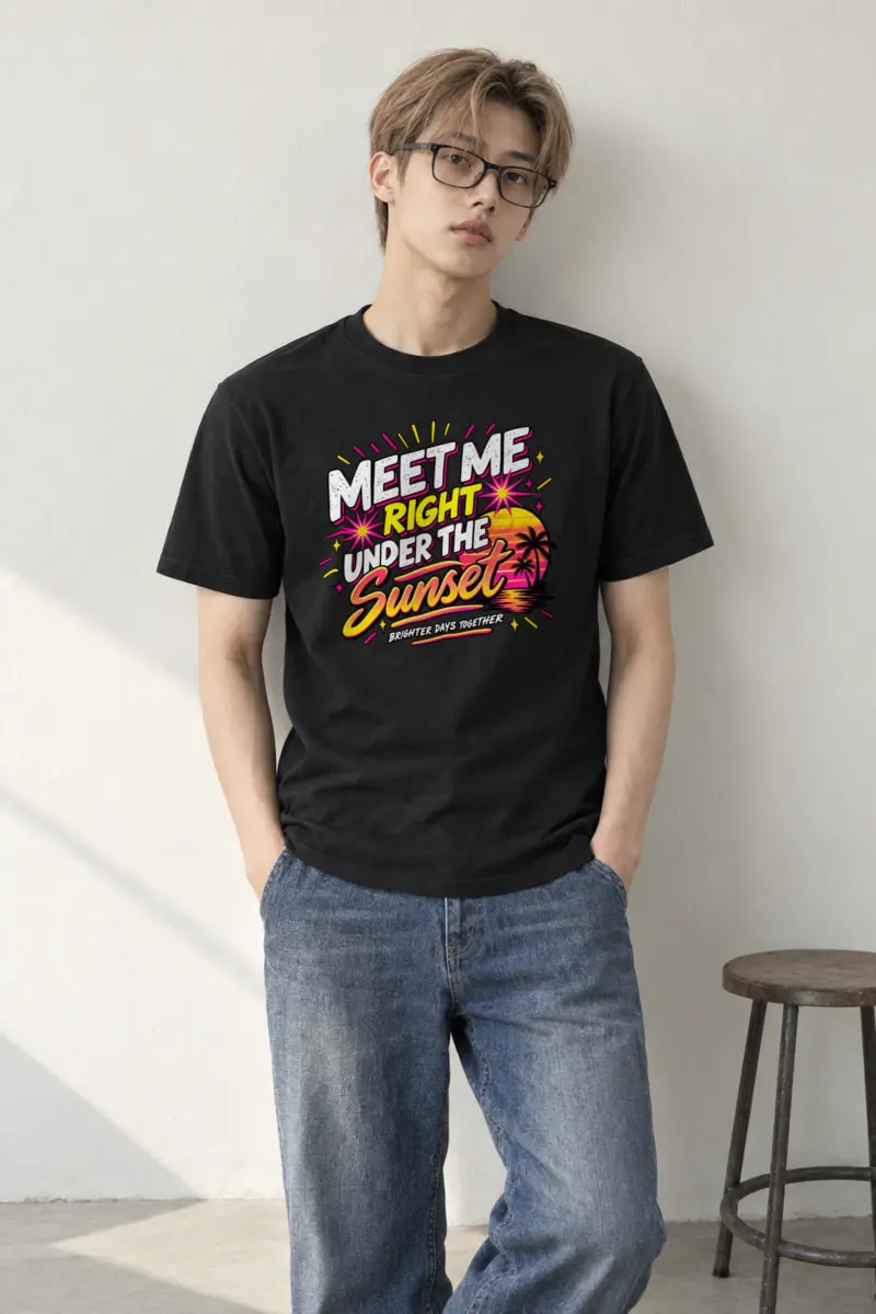 "Meet Me Under Sunset" Heavyweight Unisex Crewneck T-shirt