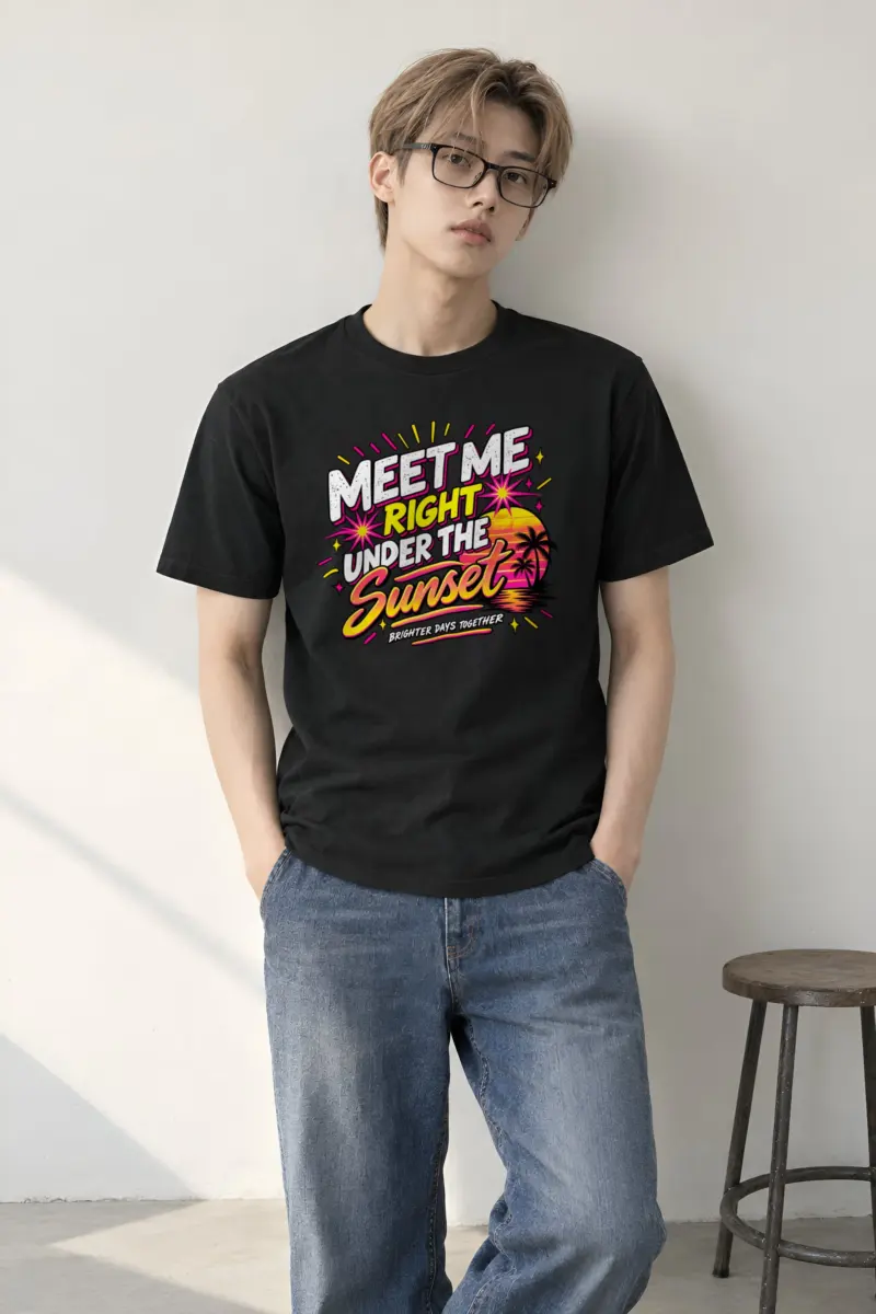 "Meet Me Under Sunset" Heavyweight Unisex Crewneck T-shirt