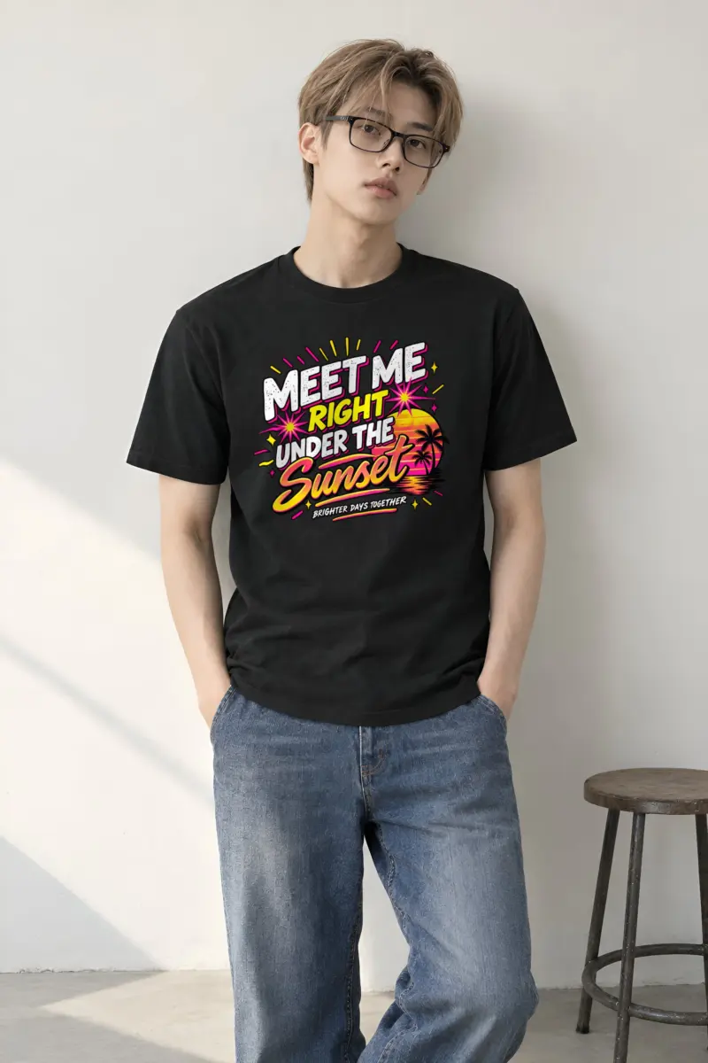 "Meet Me Under Sunset" Heavyweight Unisex Crewneck T-shirt