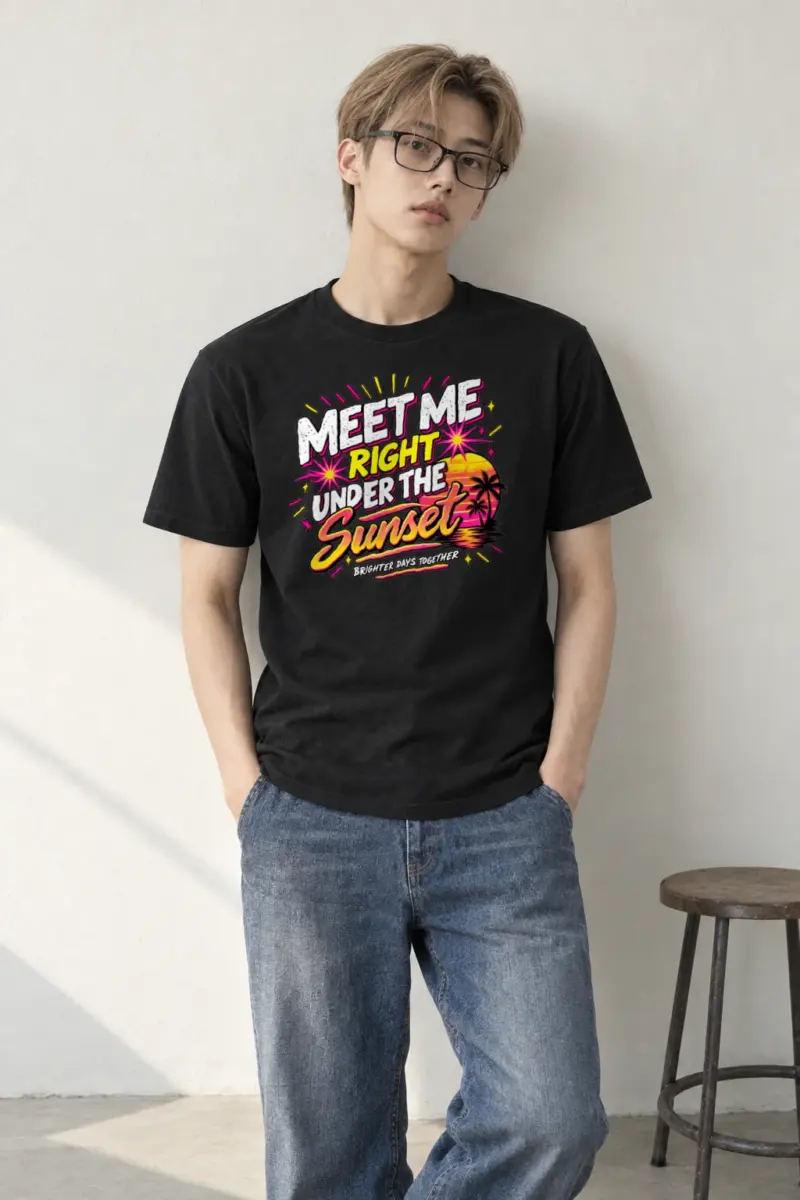"Meet Me Under Sunset" Heavyweight Unisex Crewneck T-shirt