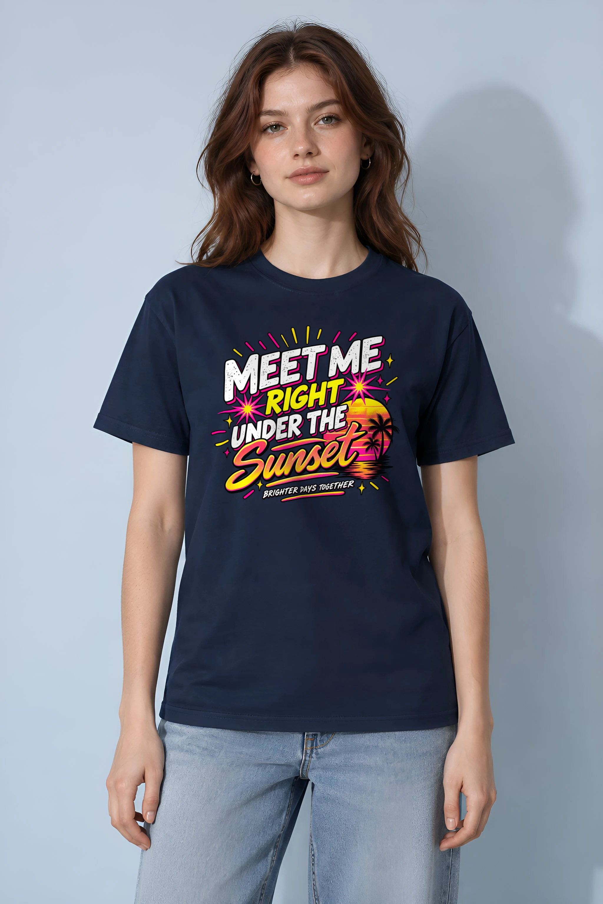 "Meet Me Under Sunset" Heavyweight Unisex Crewneck T-shirt