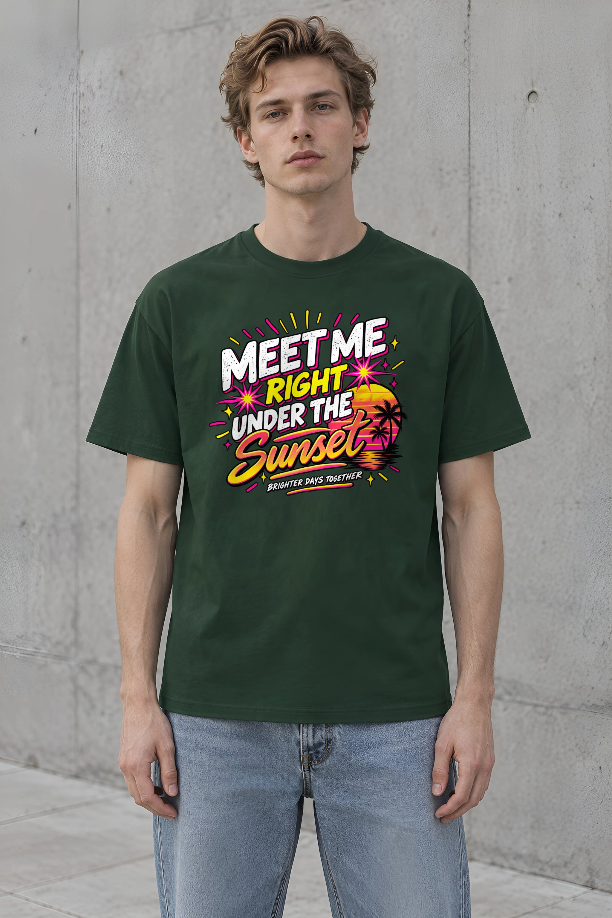 "Meet Me Under Sunset" Heavyweight Unisex Crewneck T-shirt