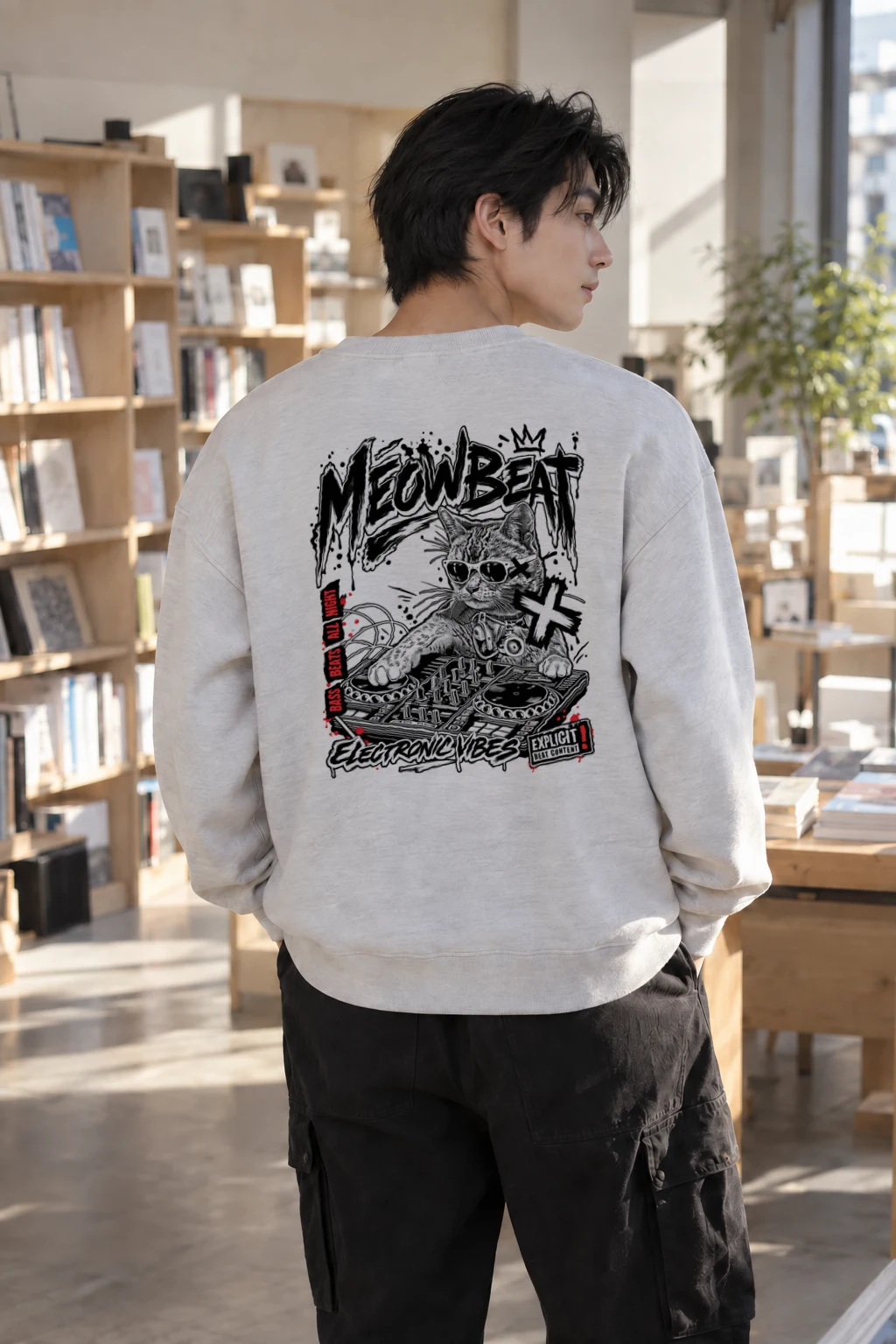 "Meowbeat Bass Beats" Heavy Blend Unisex Crewneck Sweatshirt | Gildan 18000