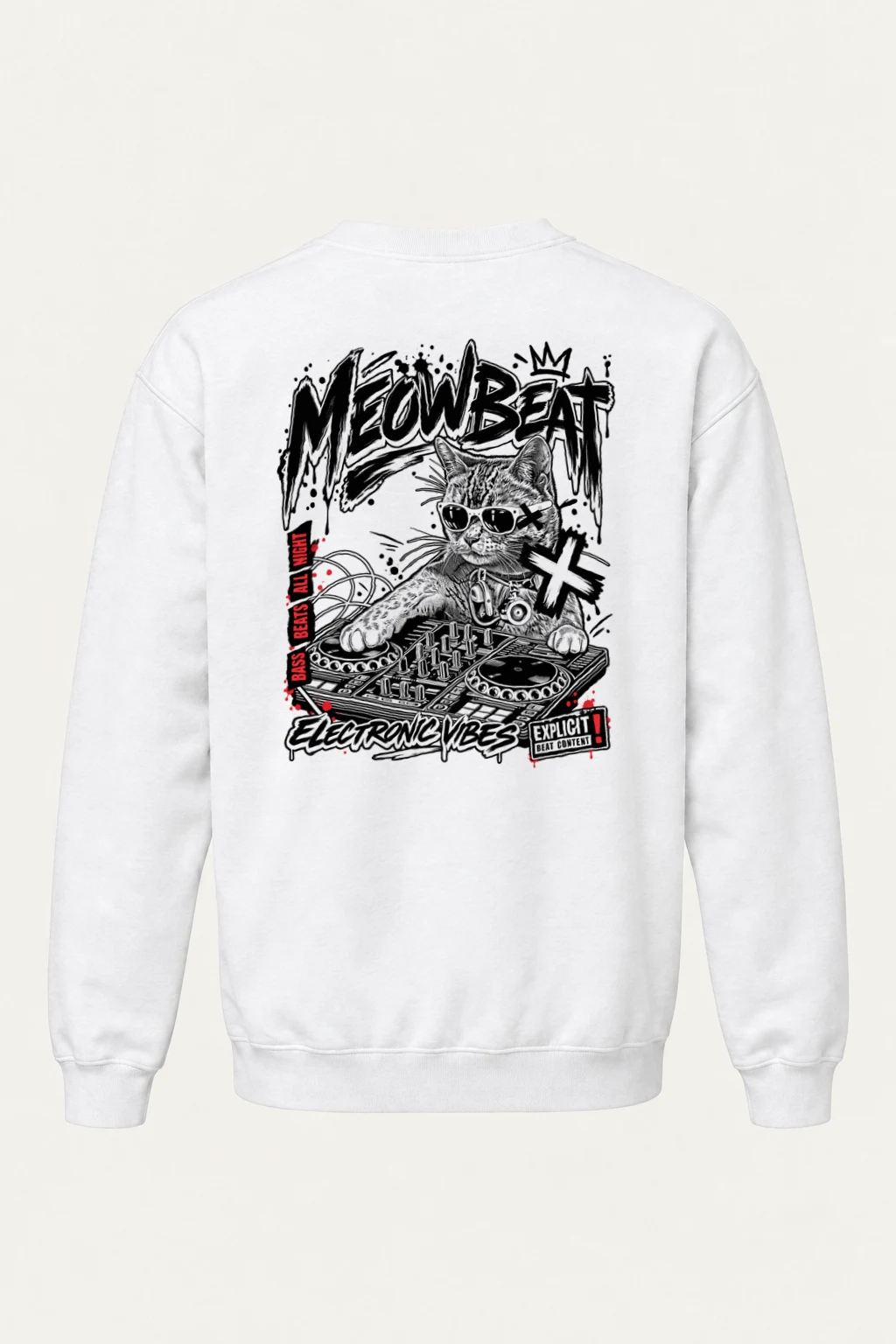"Meowbeat Bass Beats" Heavy Blend Unisex Crewneck Sweatshirt | Gildan 18000