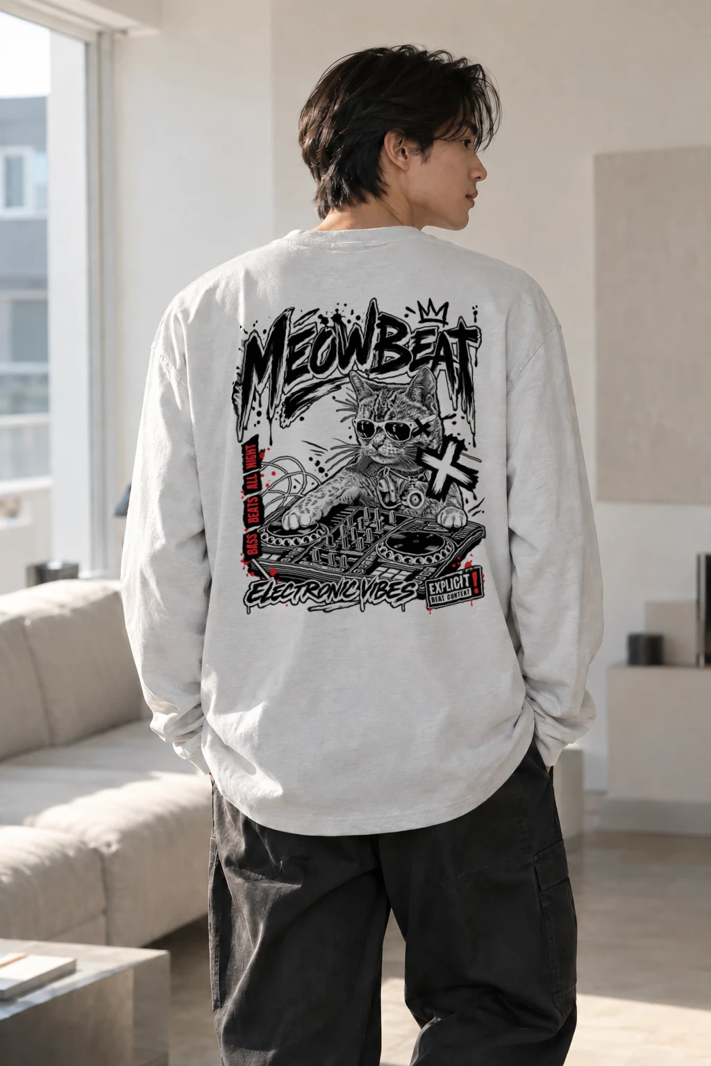 "Meowbeat Bass Beats" Unisex Longsleeve T-shirt | Gildan 2400