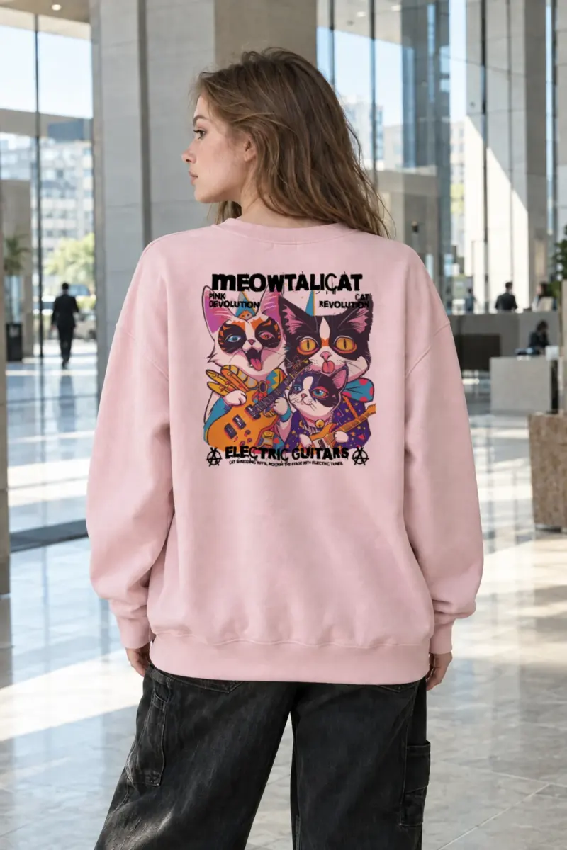 “Meowtalicat Pink Devolution” Heavy Blend Unisex Crewneck Sweatshirt | Gildan 18000