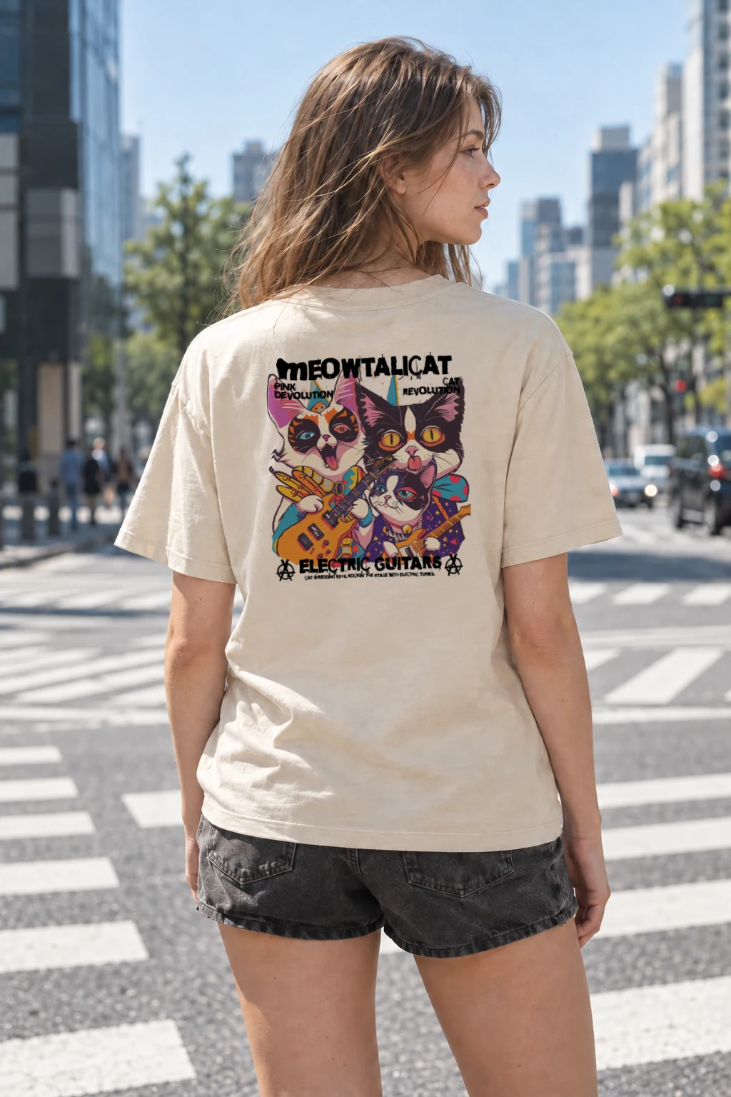 "Meowtalicat Pink Devolution" Heavyweight Unisex Crewneck T-shirt | Gildan 5000