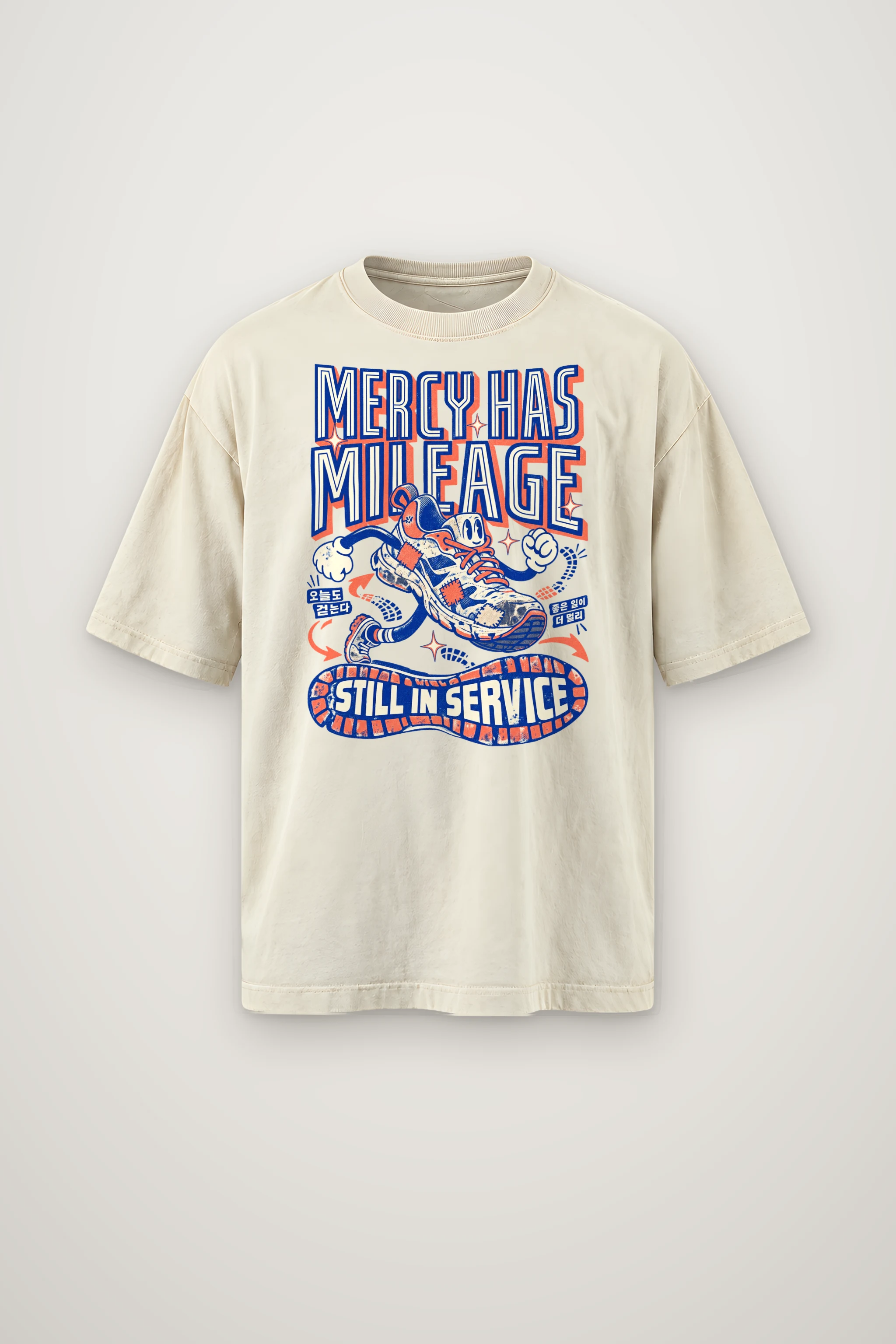 "Mercy Has Mileage" Men's Oversized Heavyweight Crewneck T-Shirt